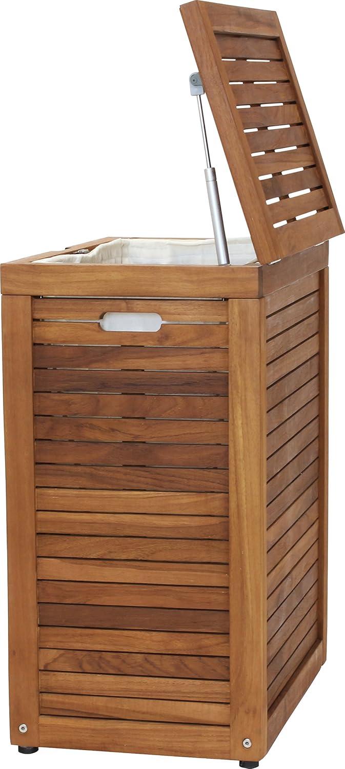 Aqua Teak Moti Wood Laundry Hamper with Handles