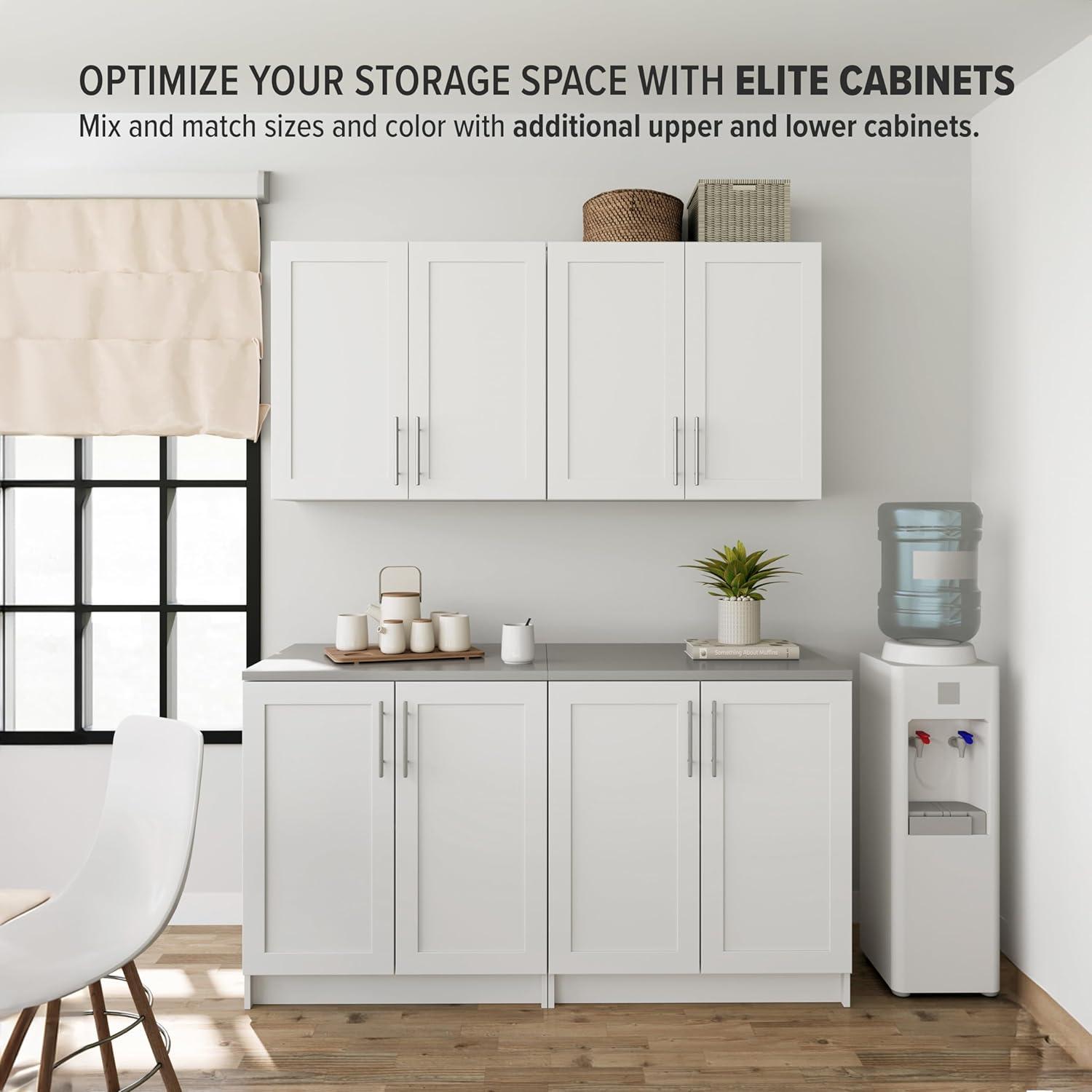 Prepac Elite 32" H Wall Cabinet with Panel Doors, White Storage Cabinet, Bathroom Cabinet, Pantry Cabinet with with 1 Adjustable Shelf 12.75" D x 32" W x 30" H, WSUR-1003-1