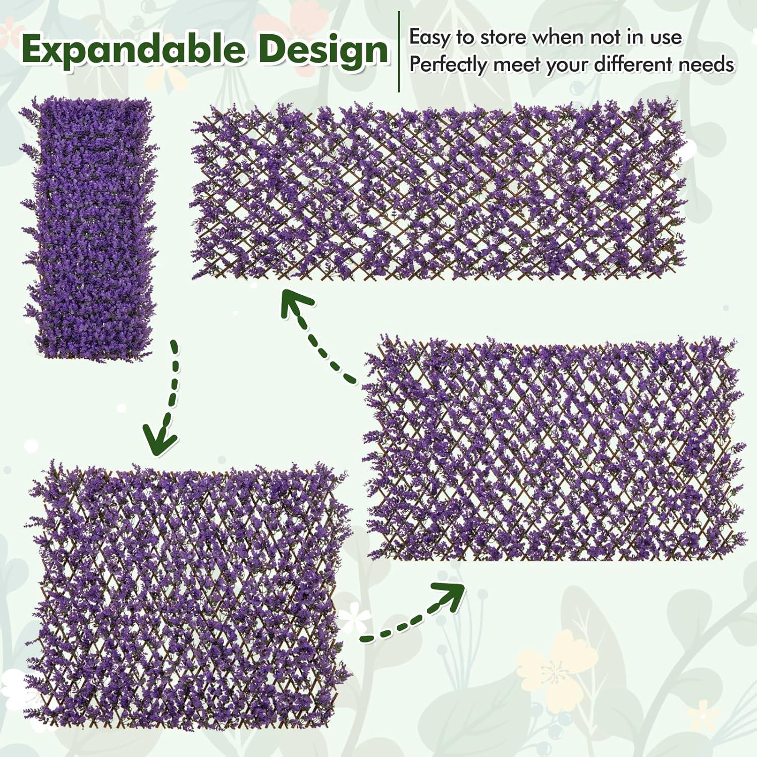 Tangkula Expandable Fence Privacy Screen Decorative Faux Purple Eucalyptus Fencing Panel