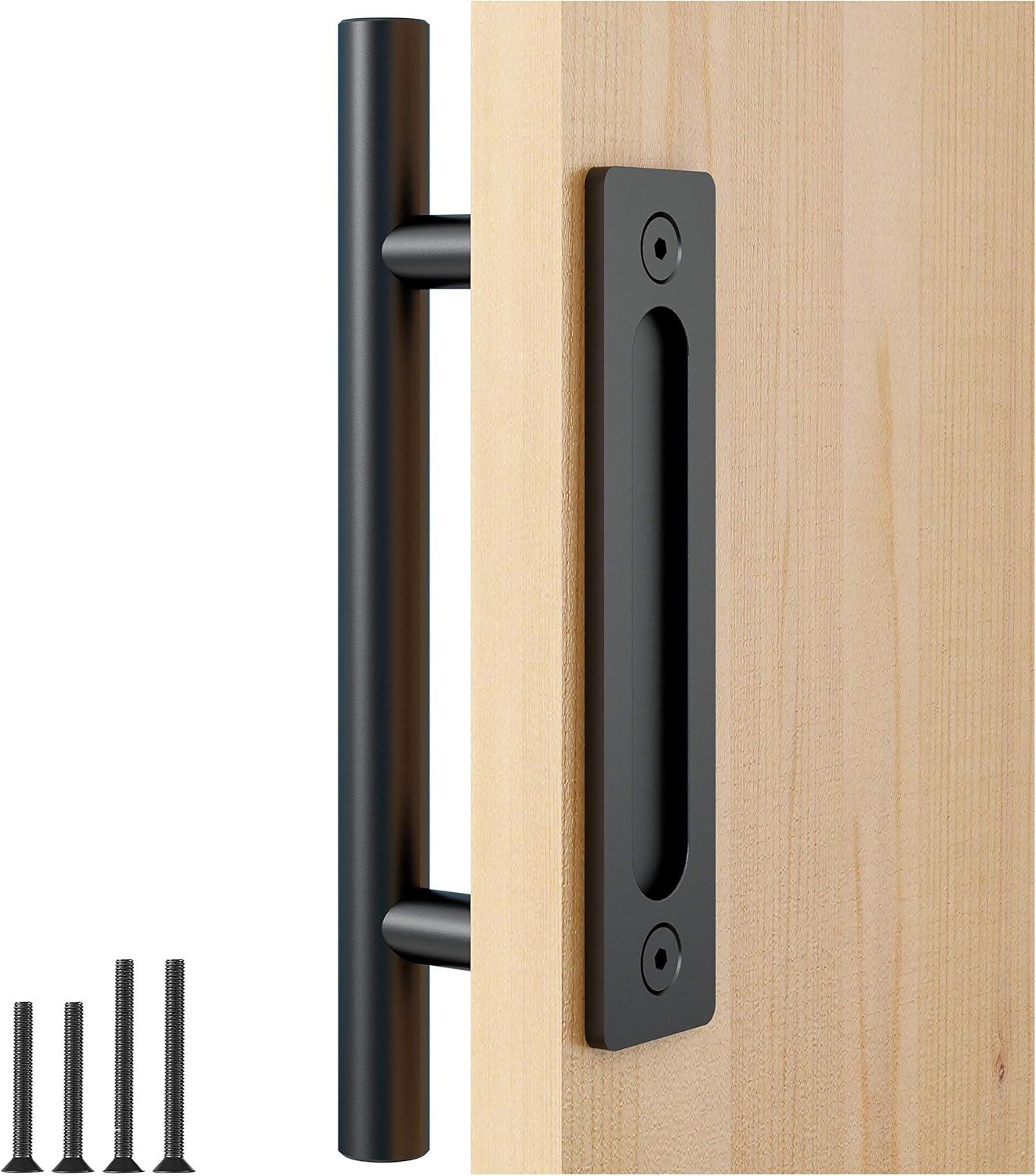 Black Heavy Duty Steel Sliding Barn Door Handle Set