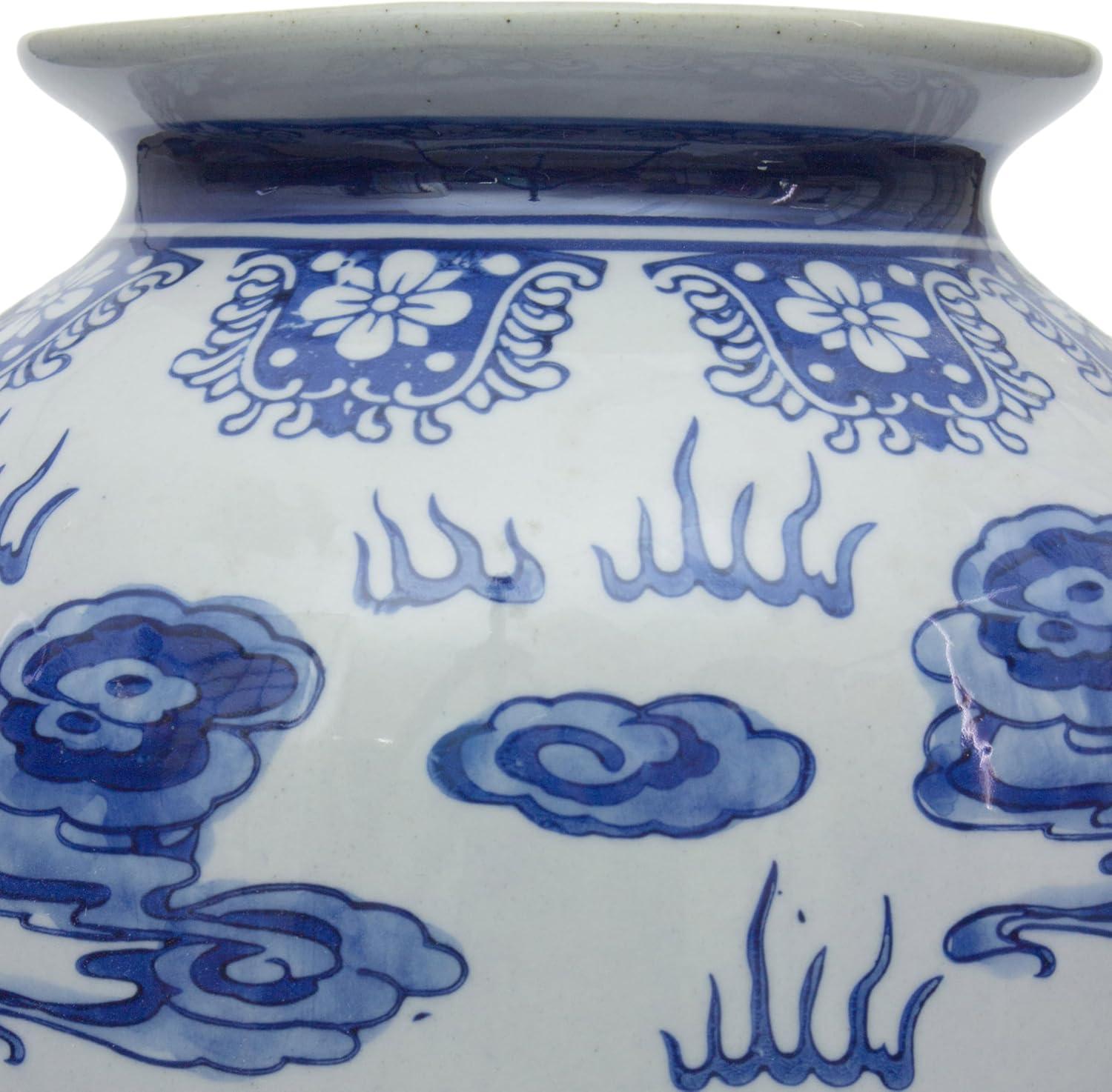 14" Dragon Blue & White Porcelain Tung Chi Vase