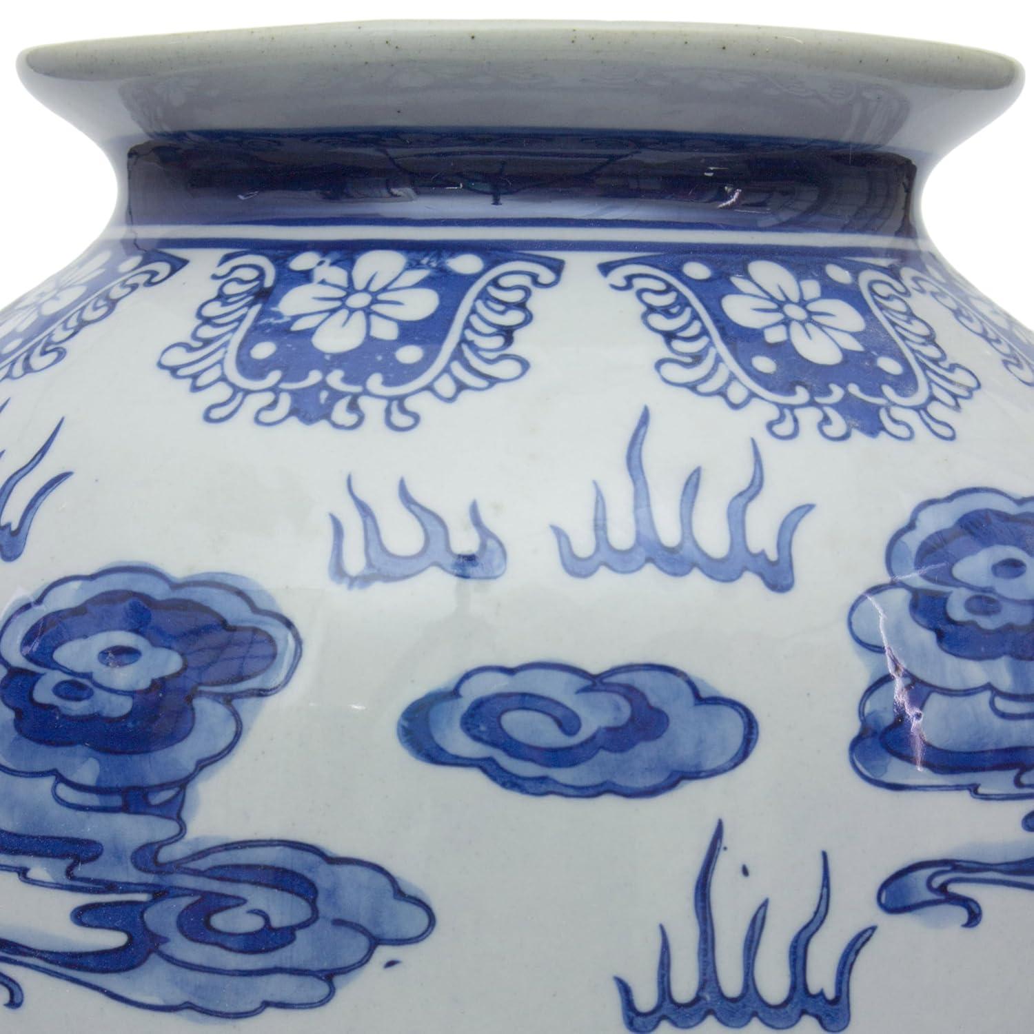 14" Dragon Blue & White Porcelain Tung Chi Vase