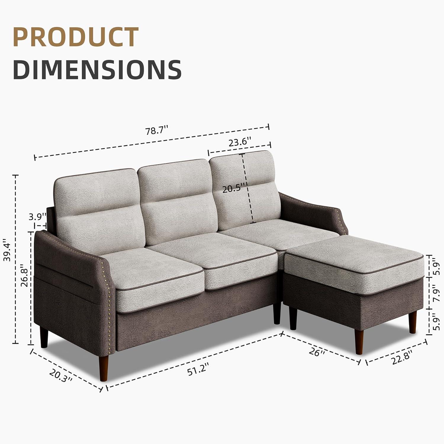 78" Sectional L Shaped Sofa Couch