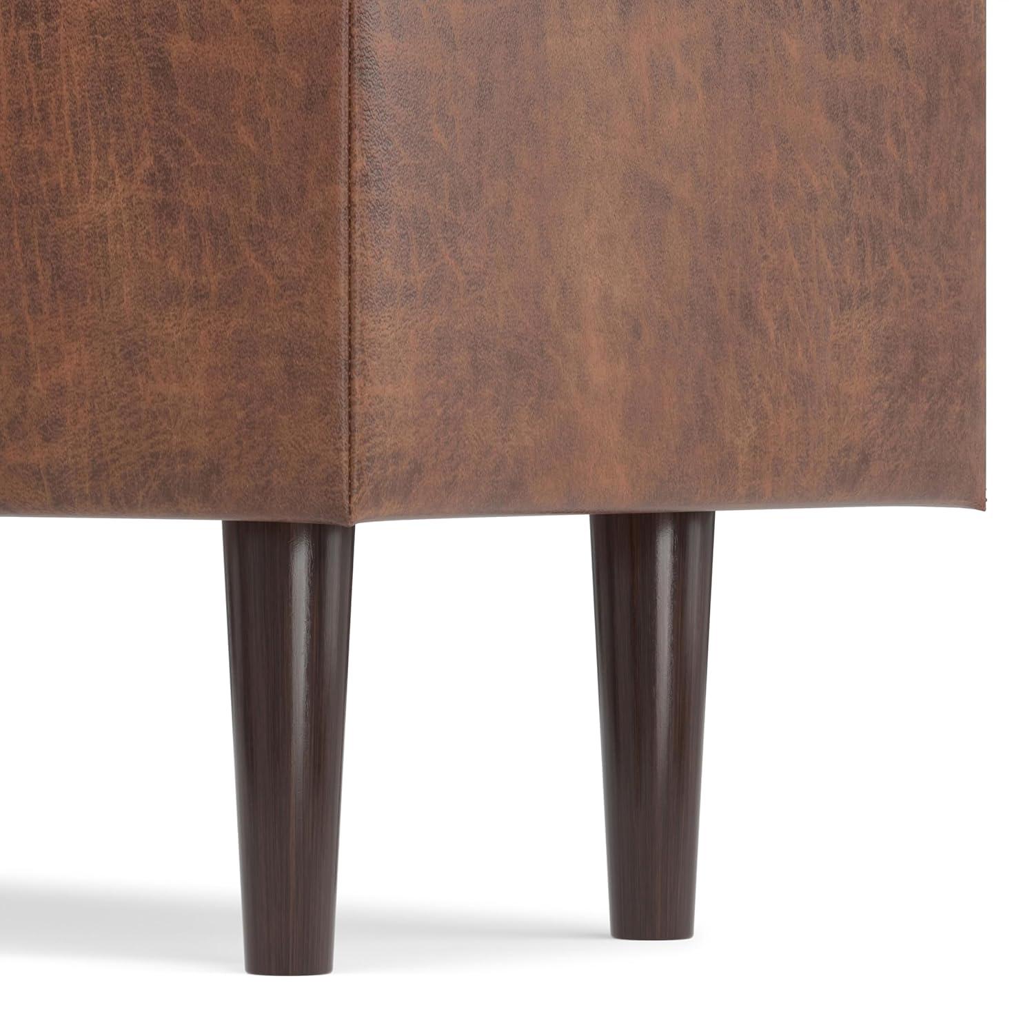 Simpli Home Shay 48 inch W. Modern Storage Ottoman in Distressed Saddle Brown Faux Leather