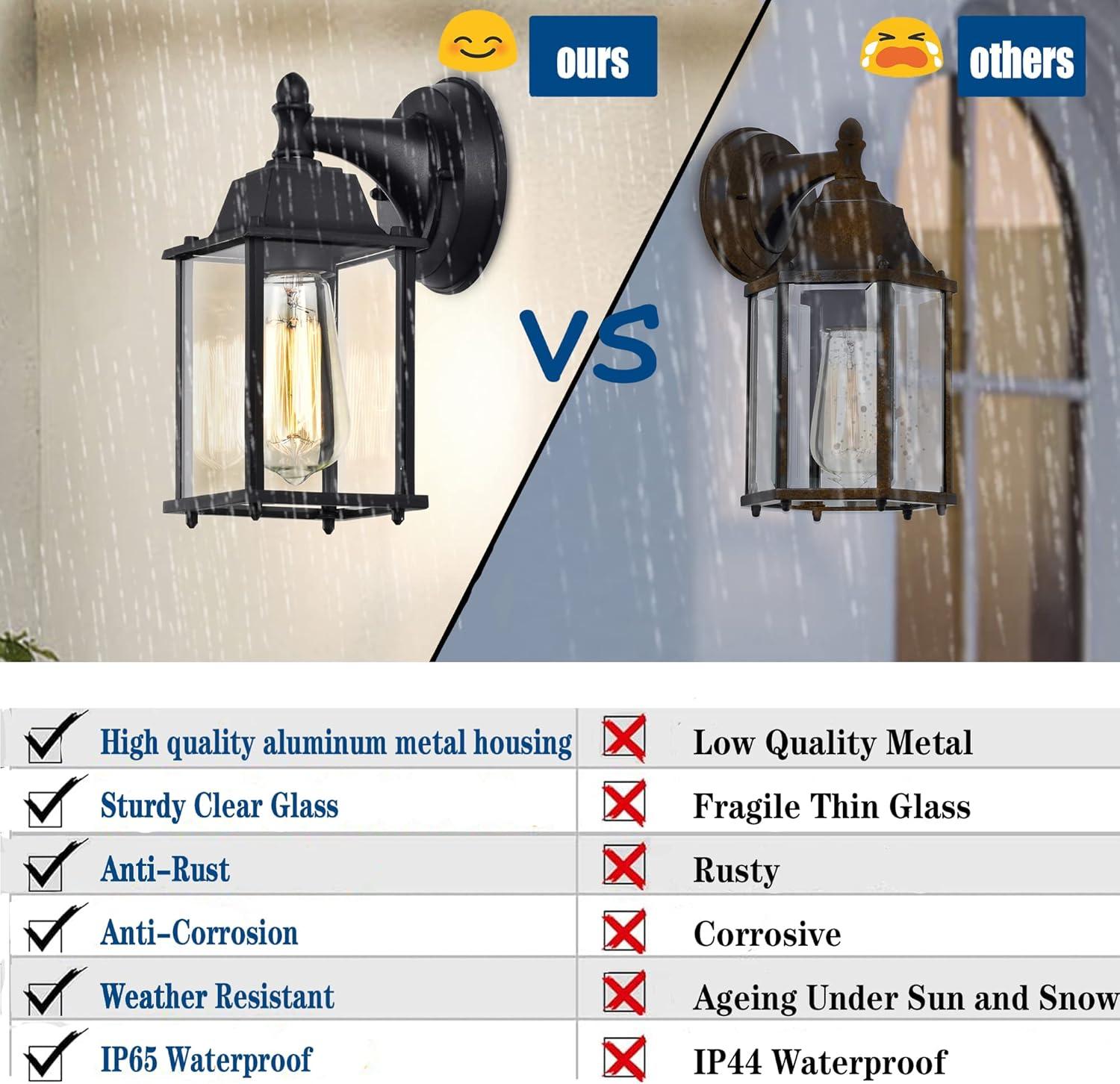 Outdoor Lights Fixtures Wall Sconce 2 Pack Black Porch Lights Outdoor Wall Lantern Decor Aluminum Anti-Rust Exterior Waterproof Outdoor Lights for House Patio Garage Front Door Entryway