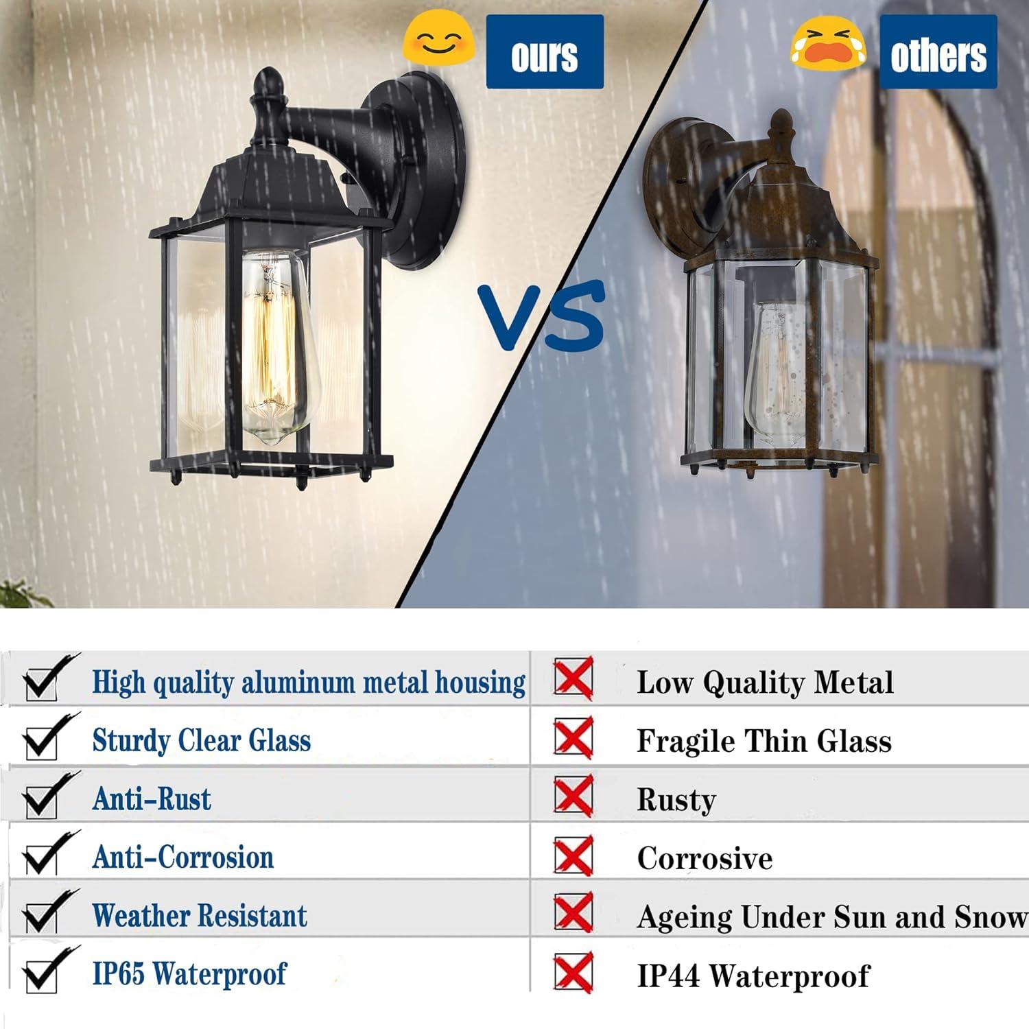 Outdoor Lights Fixtures Wall Sconce 2 Pack Black Porch Lights Outdoor Wall Lantern Decor Aluminum Anti-Rust Exterior Waterproof Outdoor Lights for House Patio Garage Front Door Entryway