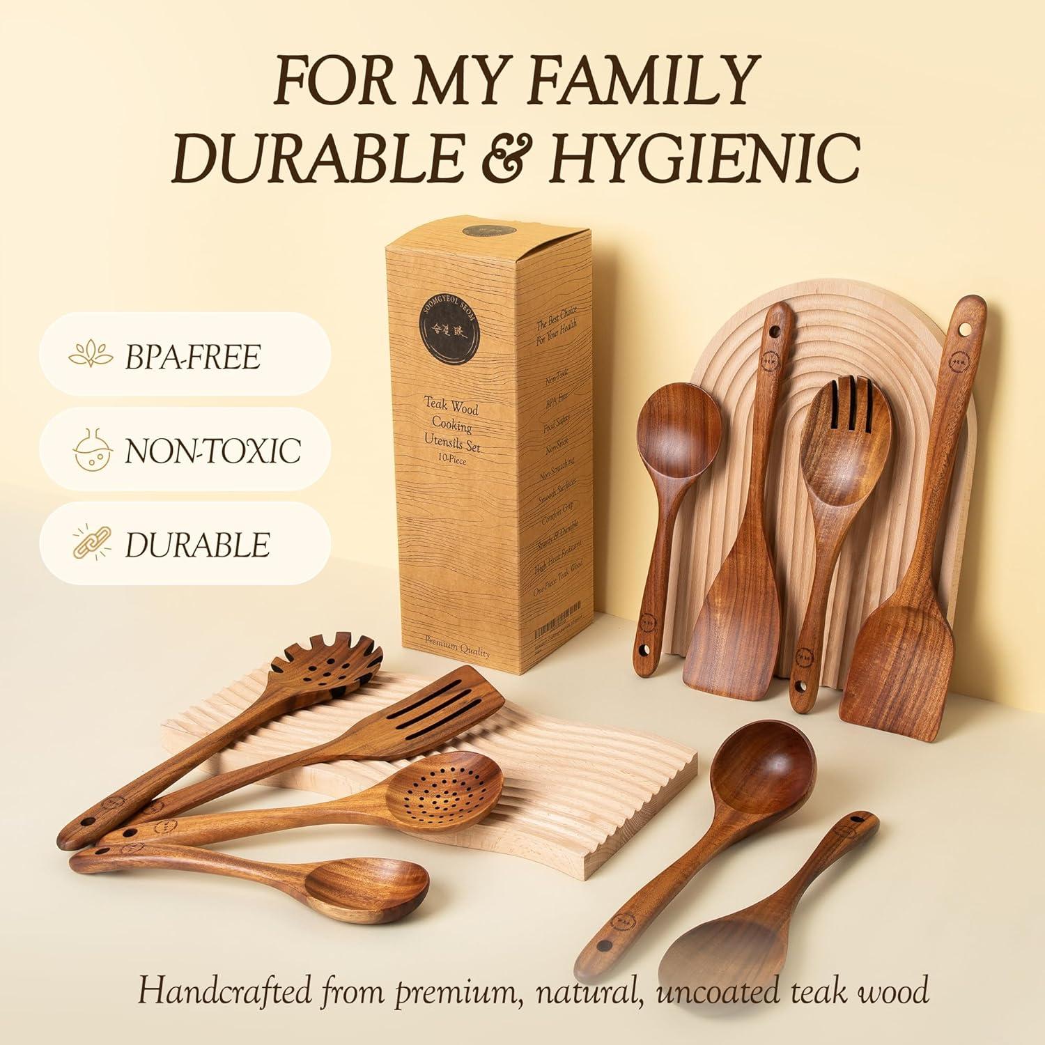 Teak Wood 10-Piece Nonstick Cooking Utensil Set