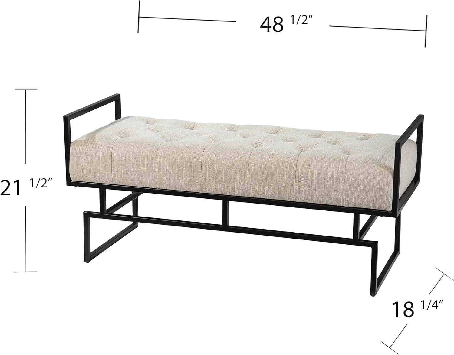 SEI Furniture Coniston Fabric Upholstered Bench in Beige/Gunmetal Gray