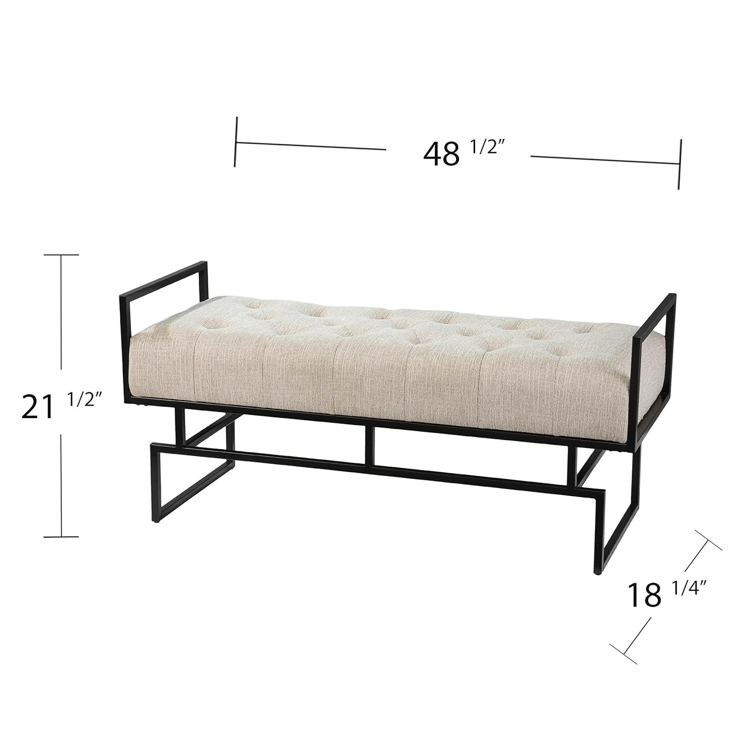 SEI Furniture Coniston Fabric Upholstered Bench in Beige/Gunmetal Gray
