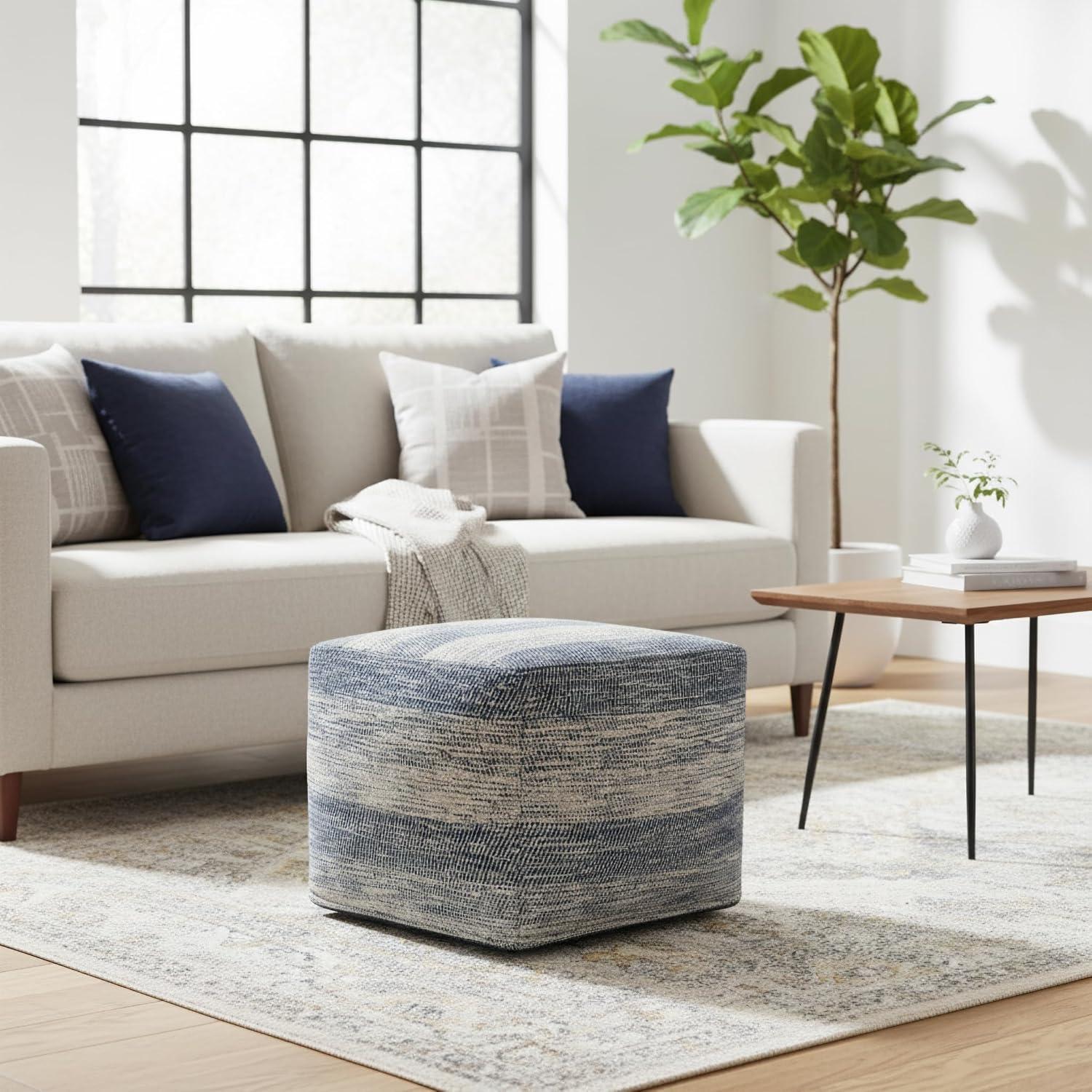 Simpli Home Clay 18"W Upholstered Cotton Square Pouf