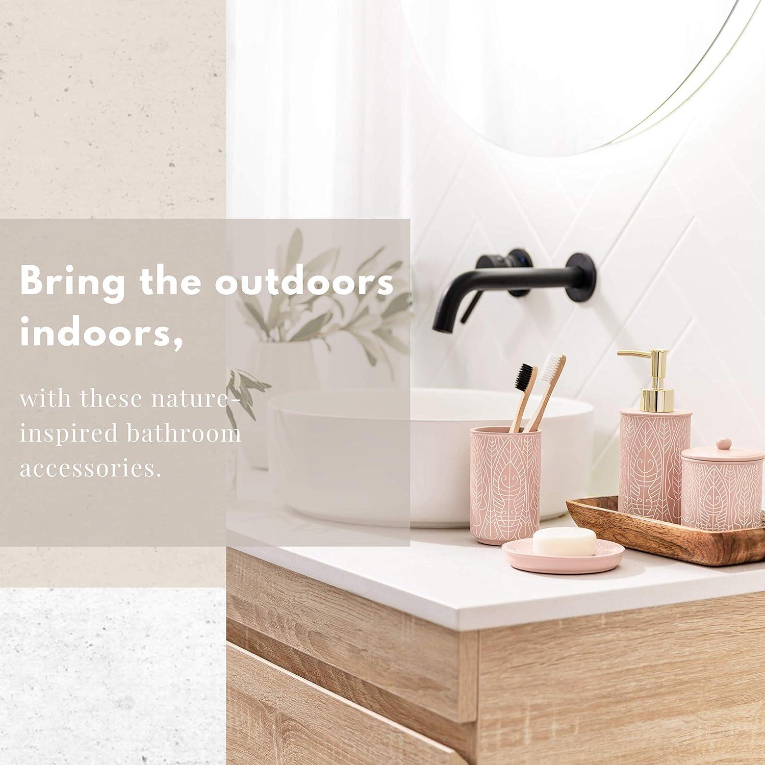 Premium Coral Pink Bathroom Accessories Set. Bathroom Set. Bathroom Decor. Accesorios para Baños. New Apartment Essentials. Toothbrush Holder and Soap Dispenser.