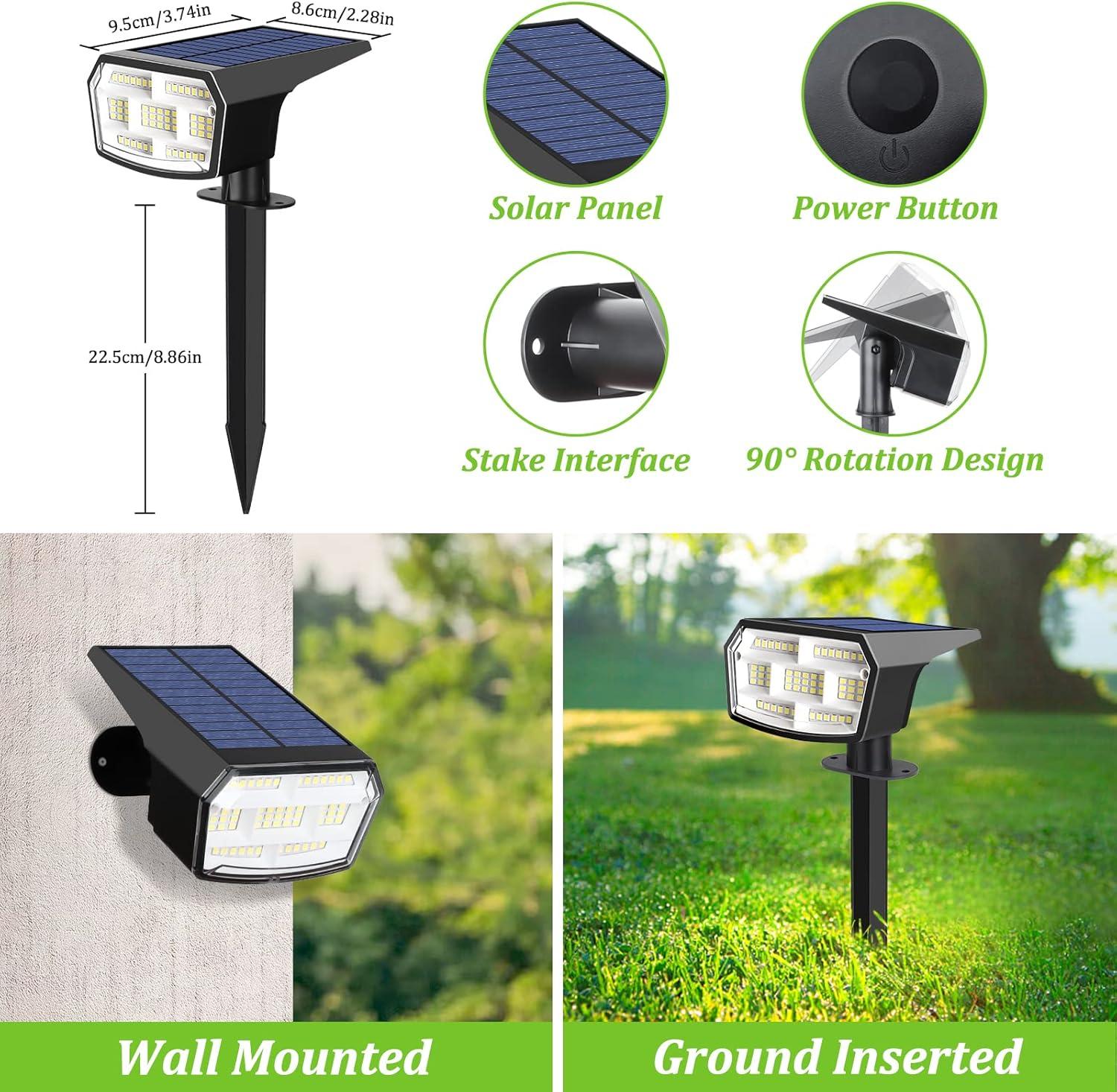 Nordic Hygge 6-Pack Solar Spot Lights Outdoor, 59 LED Solar Lights Outdoor Waterproof, Outdoor Solar Lights for Yard with 3 Lighting Modes