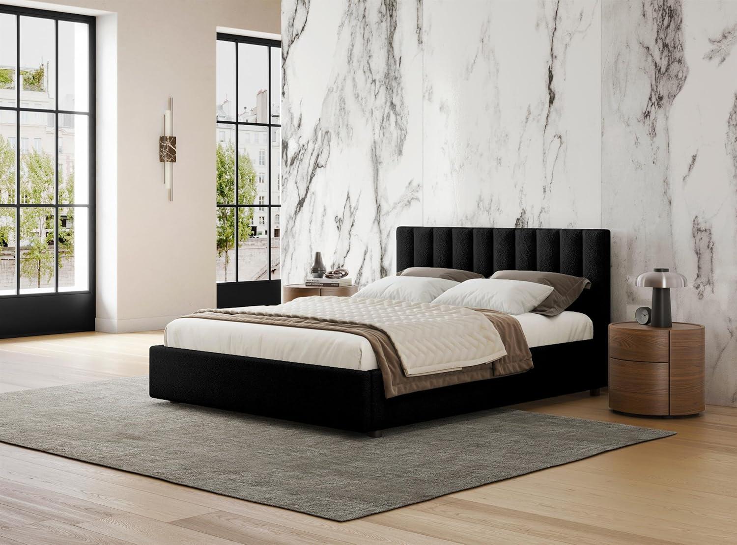 Omax Decor Jaxon Upholstered Platform Queen Bed in White Boucle Fabric