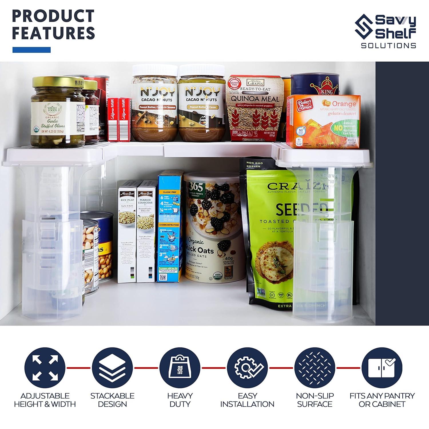 Savvy Shelf Adjustable Pantry Spice Rack & Can Storage Organizer - Storage Kitchen Organizer - Pantry Organization, Spice Rack & Storage Can Organizer for Pantry & Cupboard -Cupboard Organizer