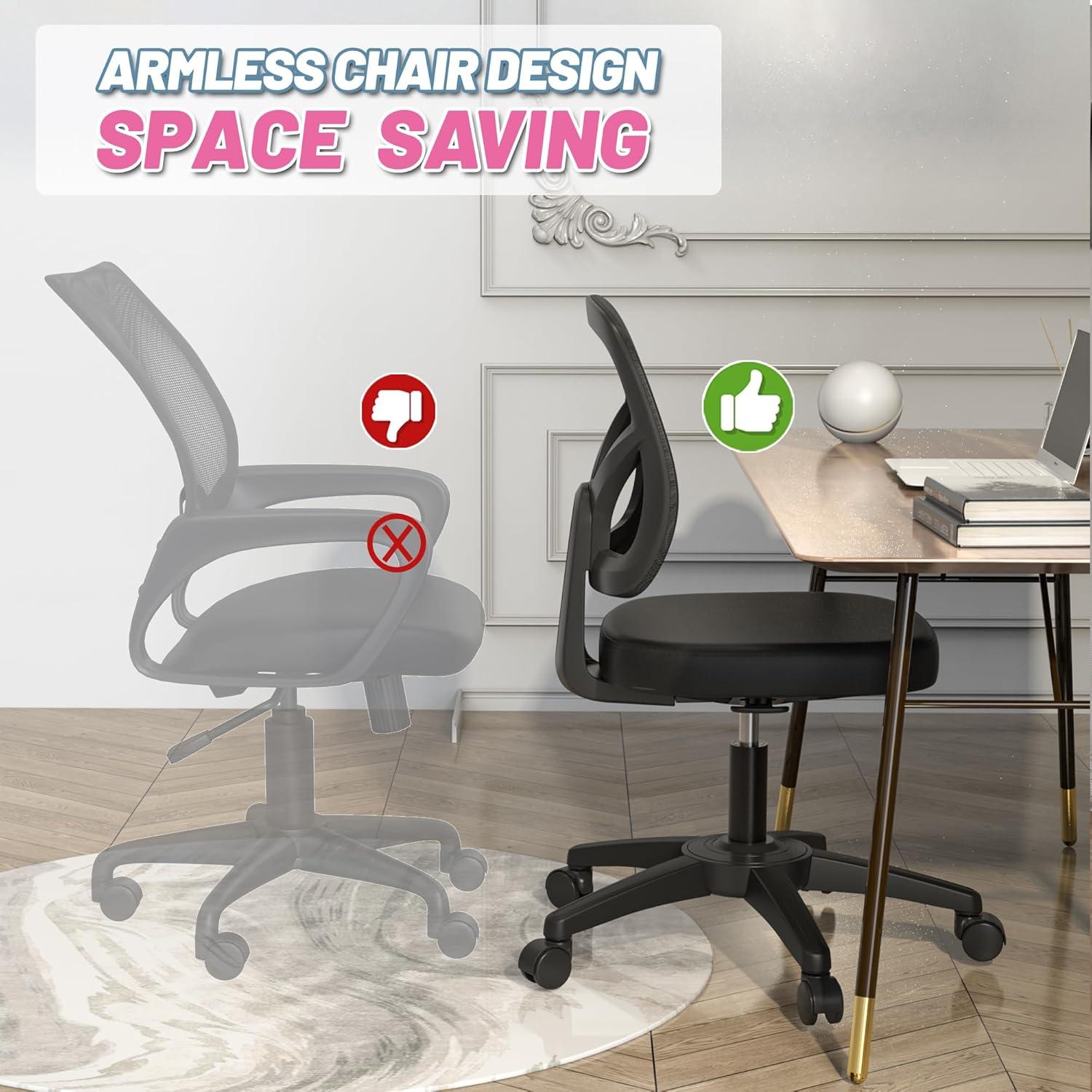 Mesh Office Chair Ergonomic Small Desk Chair No Arms Black Swivel Computer Chair with Wheels Task Chair for Small Spaces Mid Back Home Office Chair for Adults and Kids