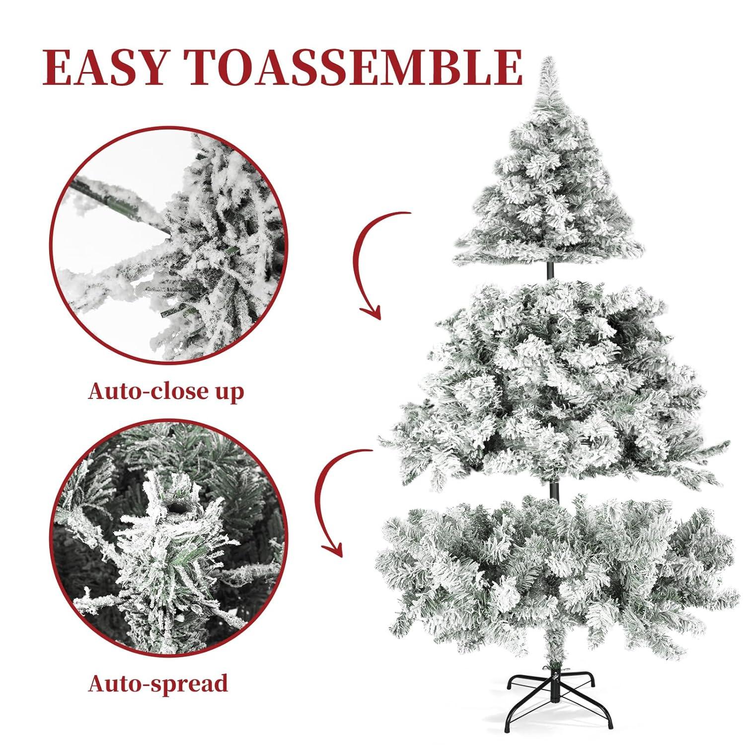 SUGIFT 6ft Snow Flocked Christmas Tree Unlit Holiday Decor
