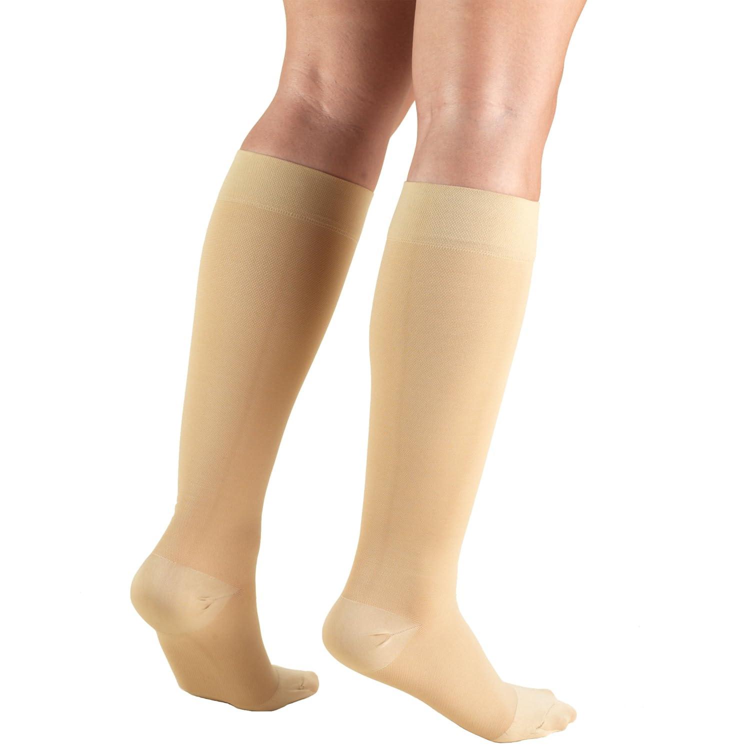 Truform 20-30 mmHg Compression Stockings for Men and Women, Knee High Length, Closed Toe Beige Medium