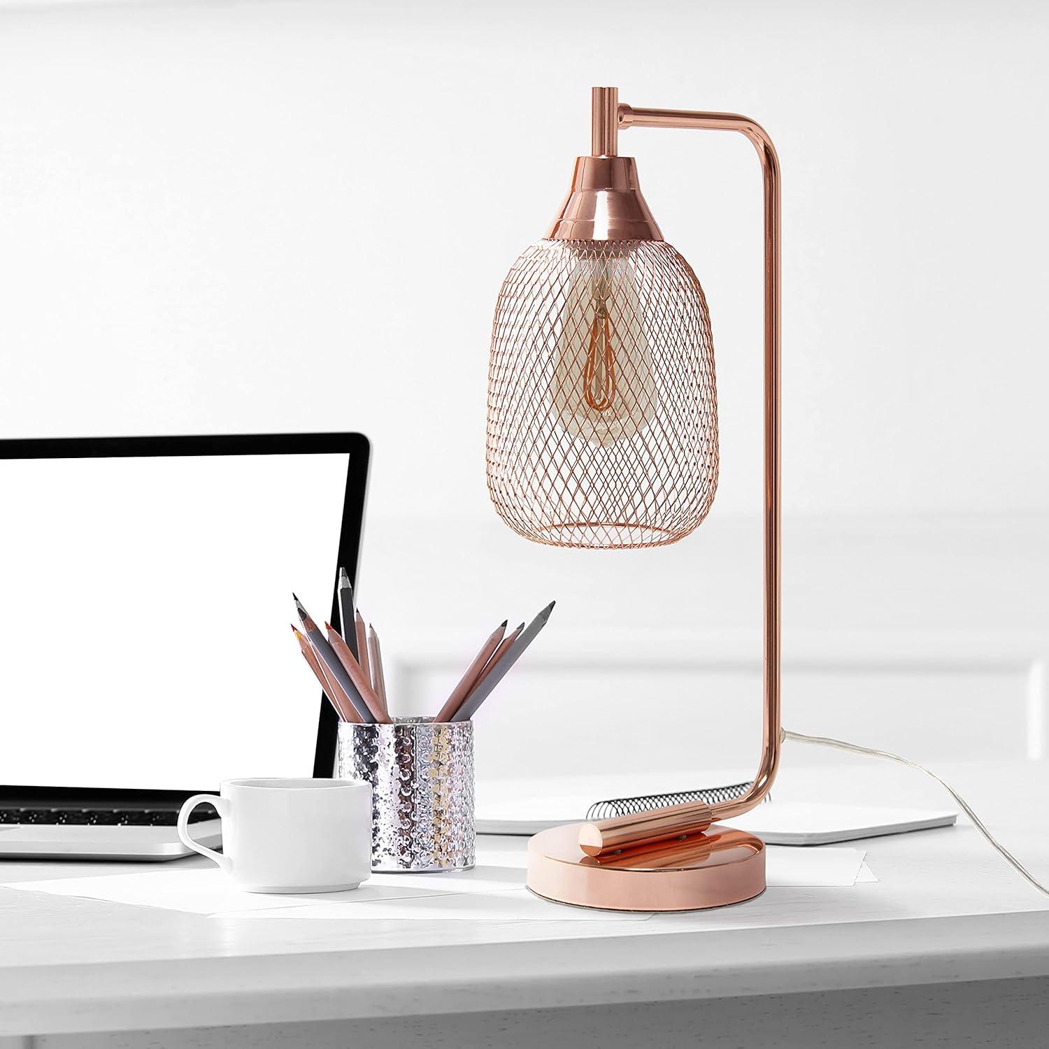 Lalia Home 19" Industrial Mesh Desk Lamp, Rose Gold