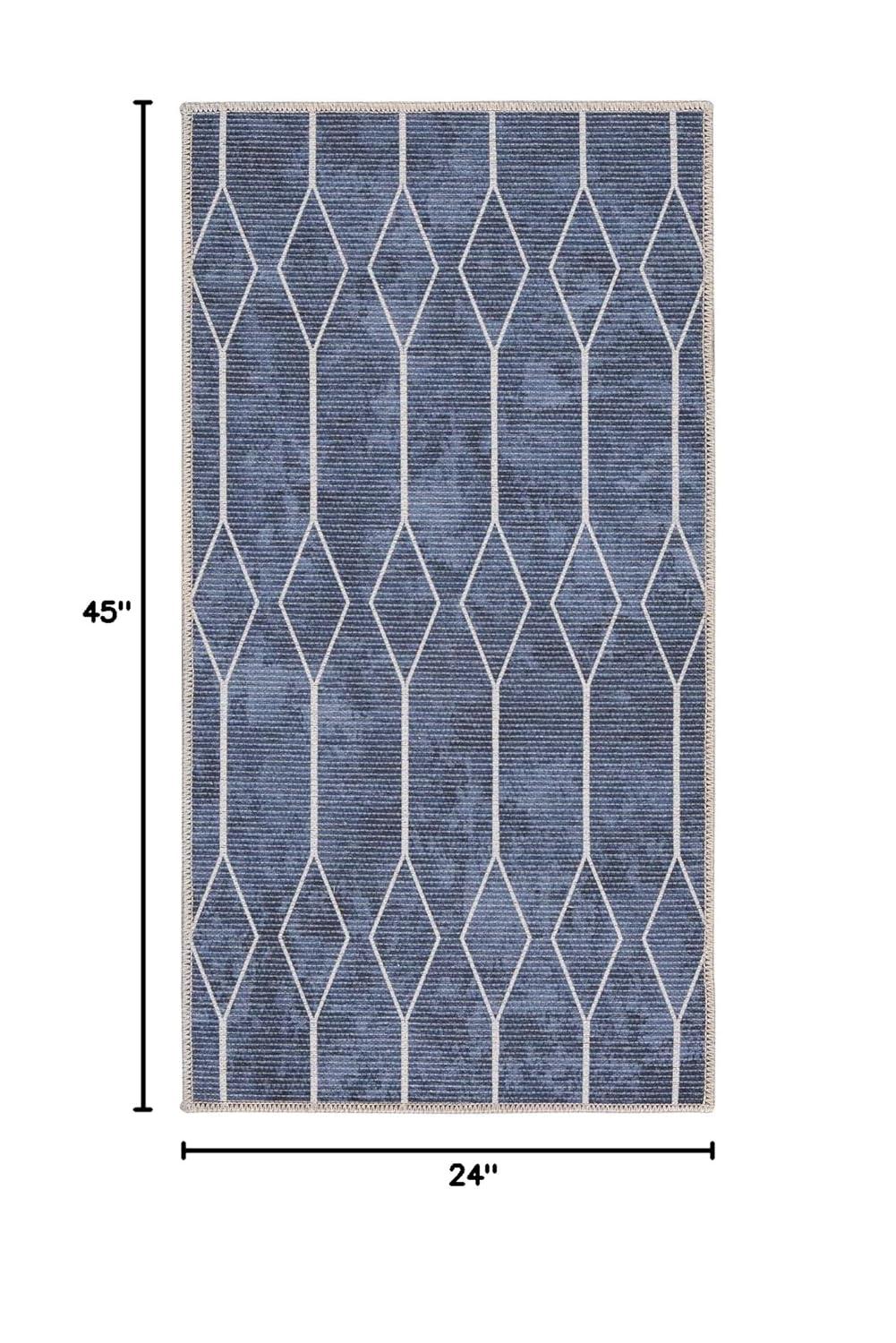 Pymble Geometric Machine Washable Area Rug in Navy Blue