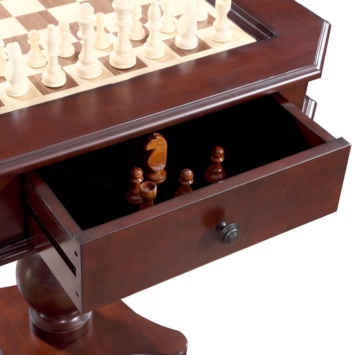 Bluewave Fortress Chess, Checkers & Backgammon Pedestal Game Table & Chairs Set - Mahogany