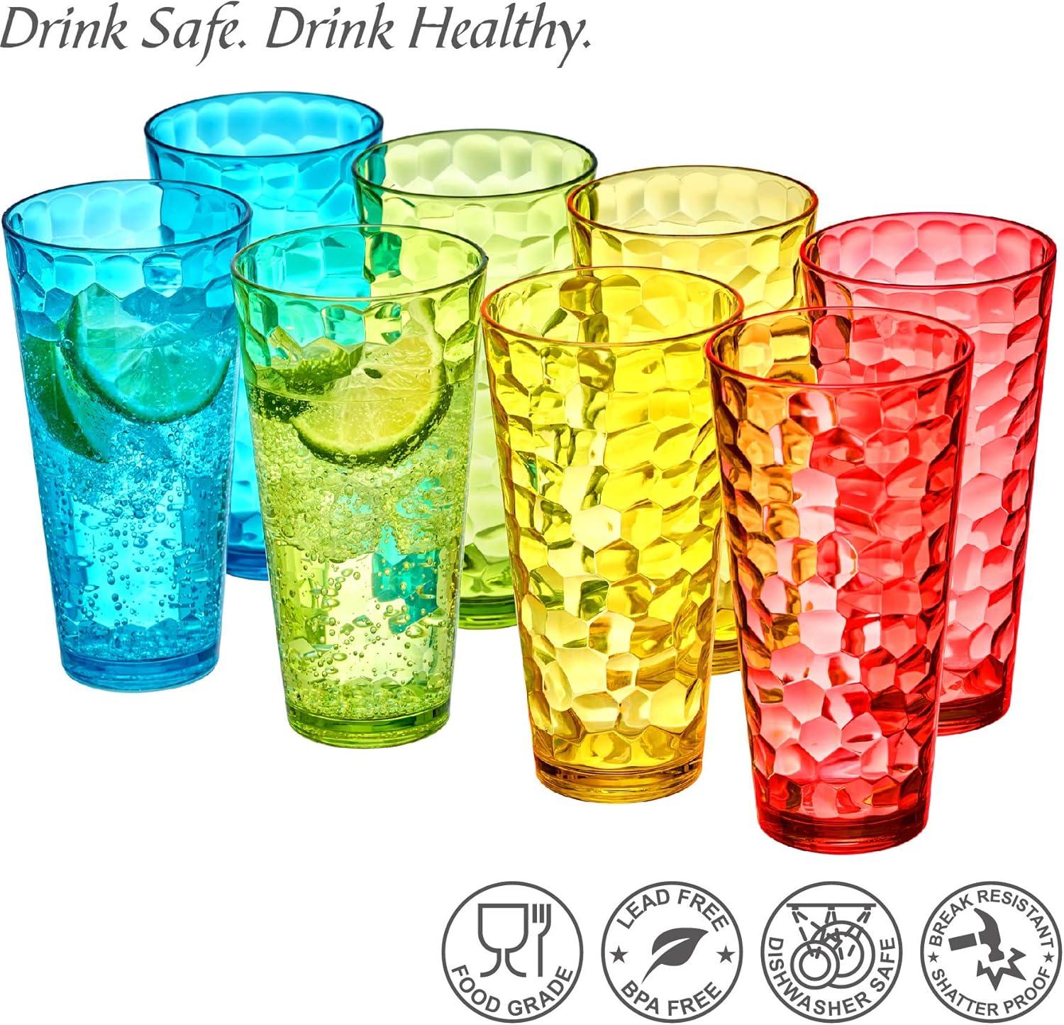 Amazing Abby - Iceberg - 24-Ounce Plastic Tumblers (Set of 8), Plastic Drinking Glasses, Mixed-Color Reusable Plastic Cups, Stackable, BPA-Free, Shatter-Proof, Dishwasher-Safe