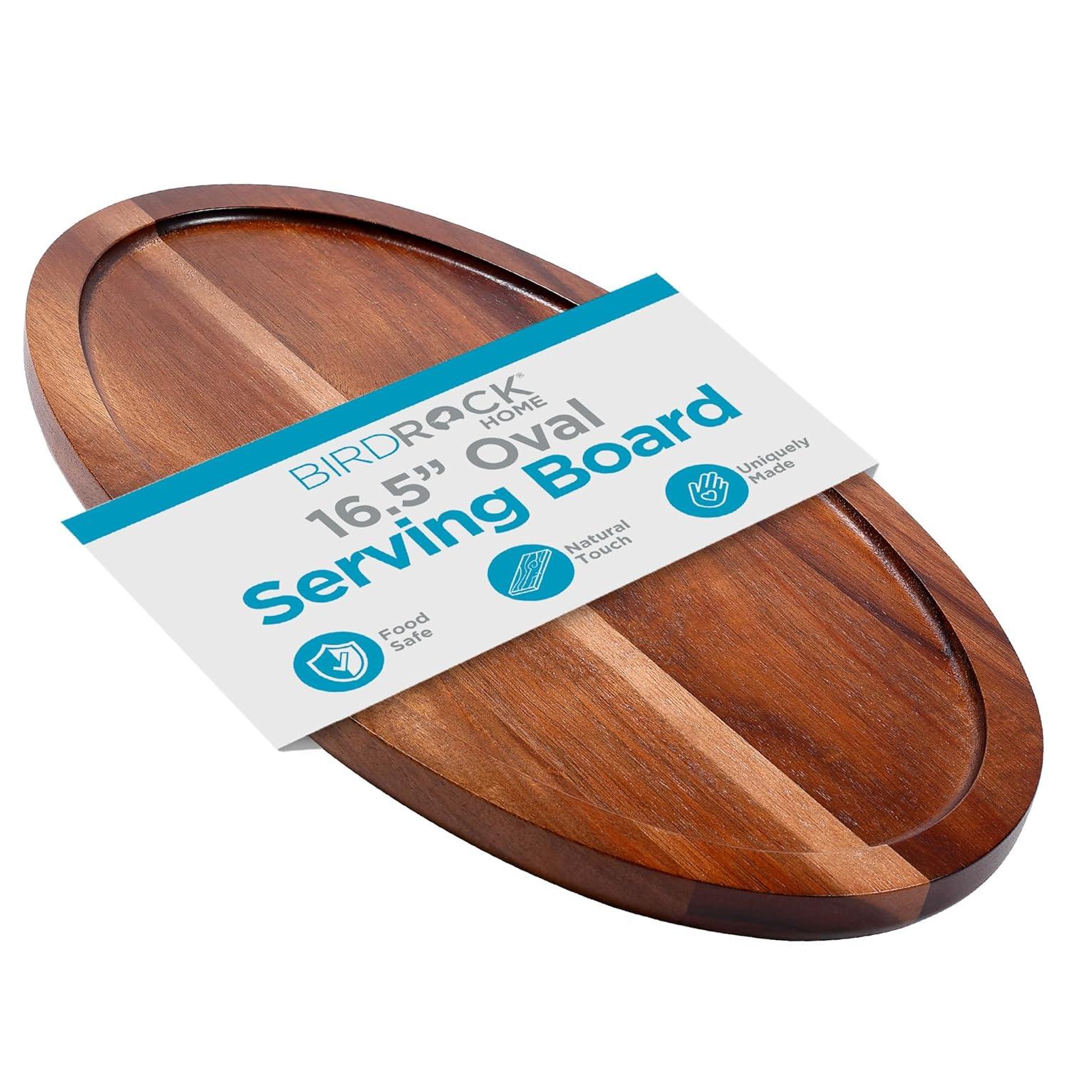 BIRDROCK HOME Acacia Wooden Cheese Serving Board with Handle - Charcuterie, Appetizers, Kitchen Platter, Grazing Board, Pizza, Meat, Bread, Cutting, Party, Food Display Tray - Espresso, 16.5", Oval