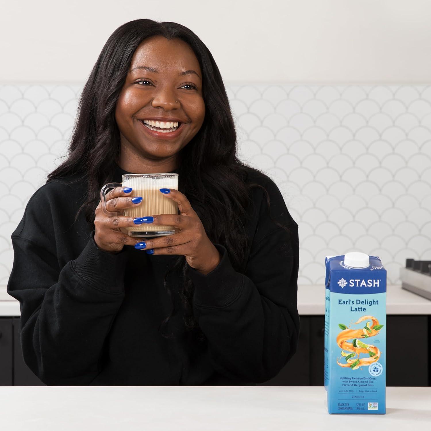 STASH Earl's Delight Earl Grey Tea Latte Concentrate - Barista Style Caffeinated Black Tea Beverage - Crafted in Oregon - Plant Based and Dairy-Free, Serve Hot or Iced, 32 fl oz (Pack of 6)