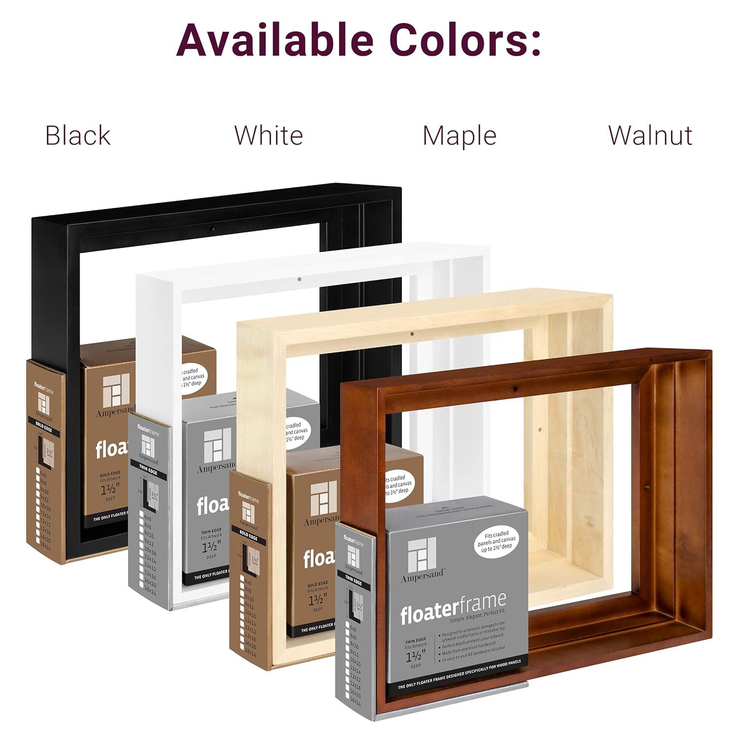 Ampersand Art Floaterframes Thin Edge (1/4" Face) 1-7/8" Frame Profile for 1-1/2" Deep Artwork 12" x 12" Black