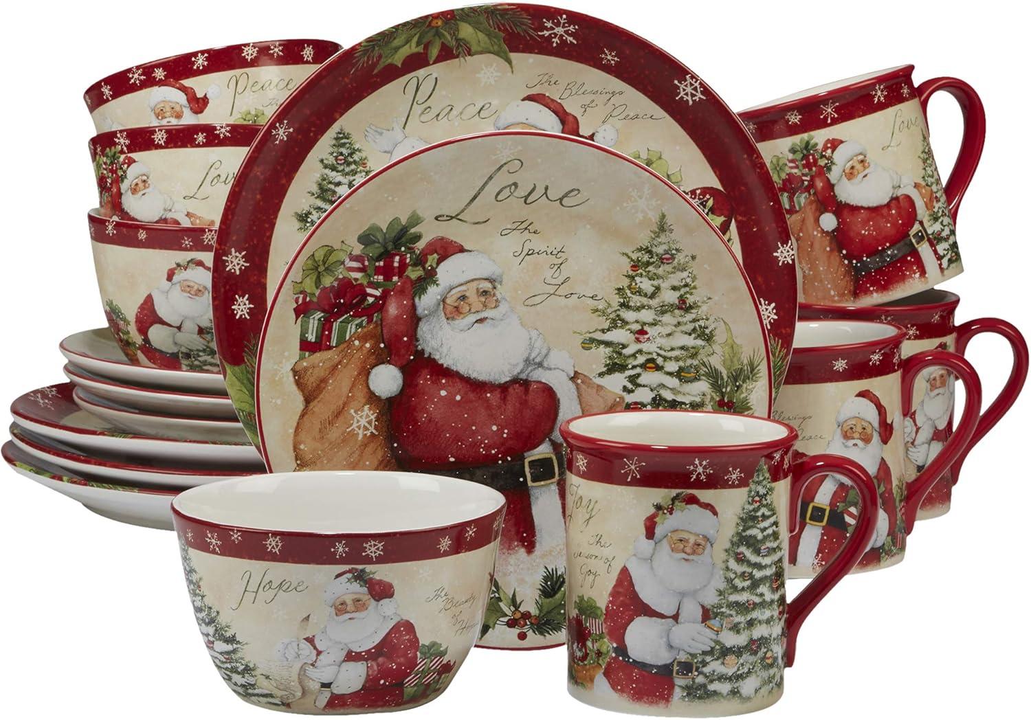 Holiday Wishes Multicolor Ceramic 16-Piece Dinnerware Set