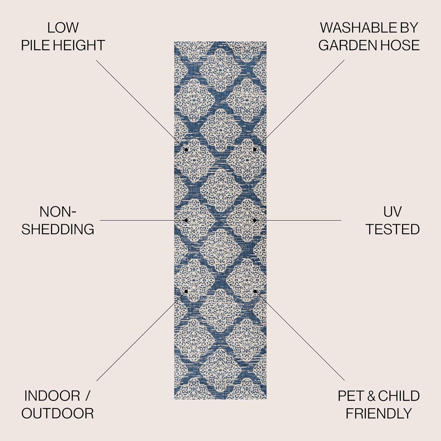 JONATHAN Y SMB121A-28 Tuscany Ornate Medallions Navy/Beige 2 ft. x 8 ft. Indoor/Outdoor Runner Rug, Casual, Pet Friendly, Stain Resistant, Easy to Clean, for Patio, Living Room; Kitchen, Bedroom