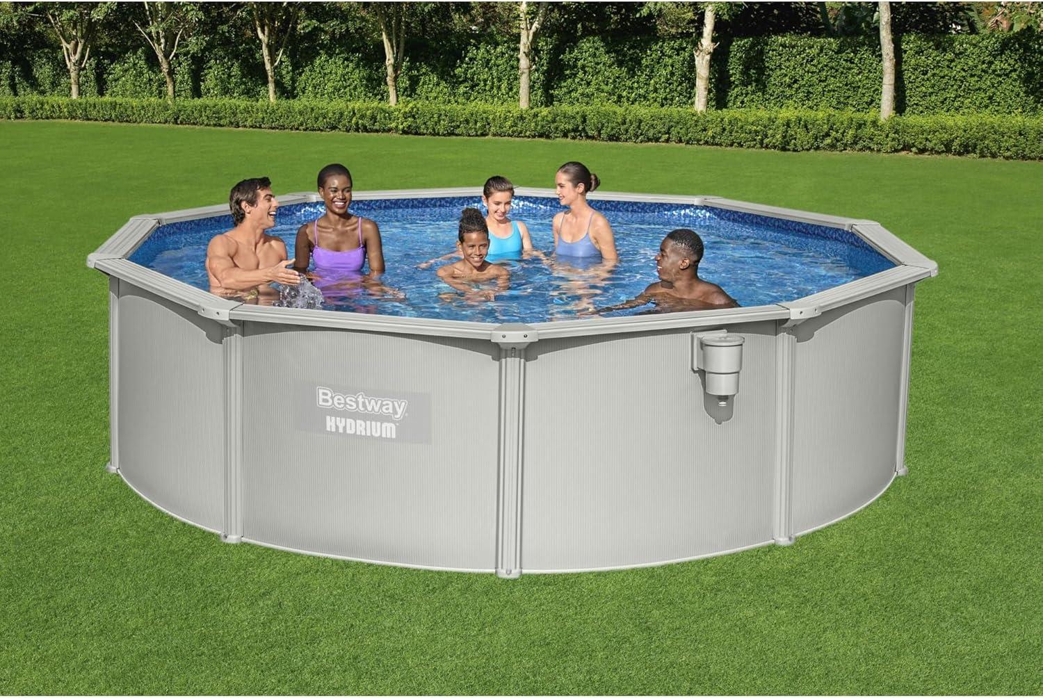 Gray 15' Round Steel Wall Above Ground Pool Set with Filter Pump