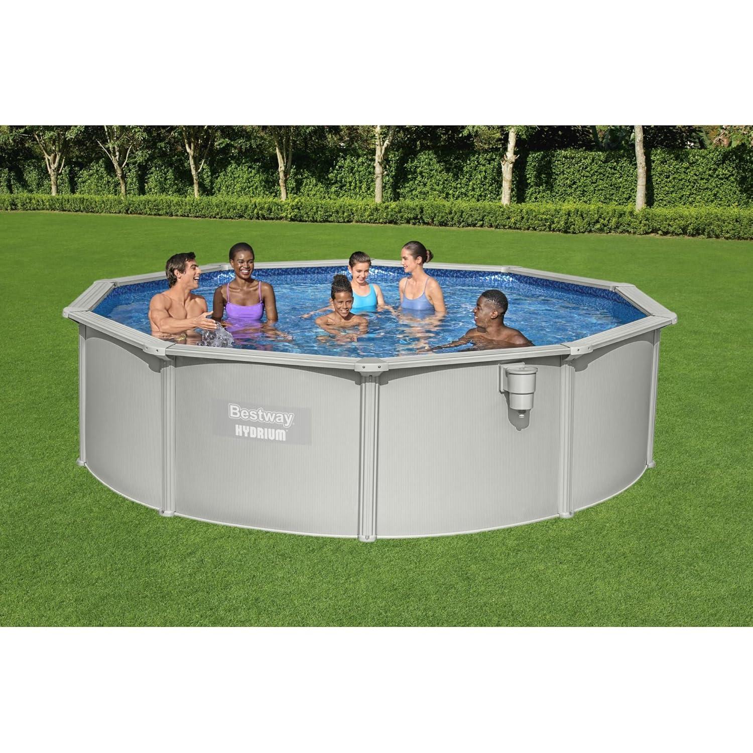 Bestway Hydrium 15' x 48" Steel Wall Above Ground Swimming Pool Set, Gray