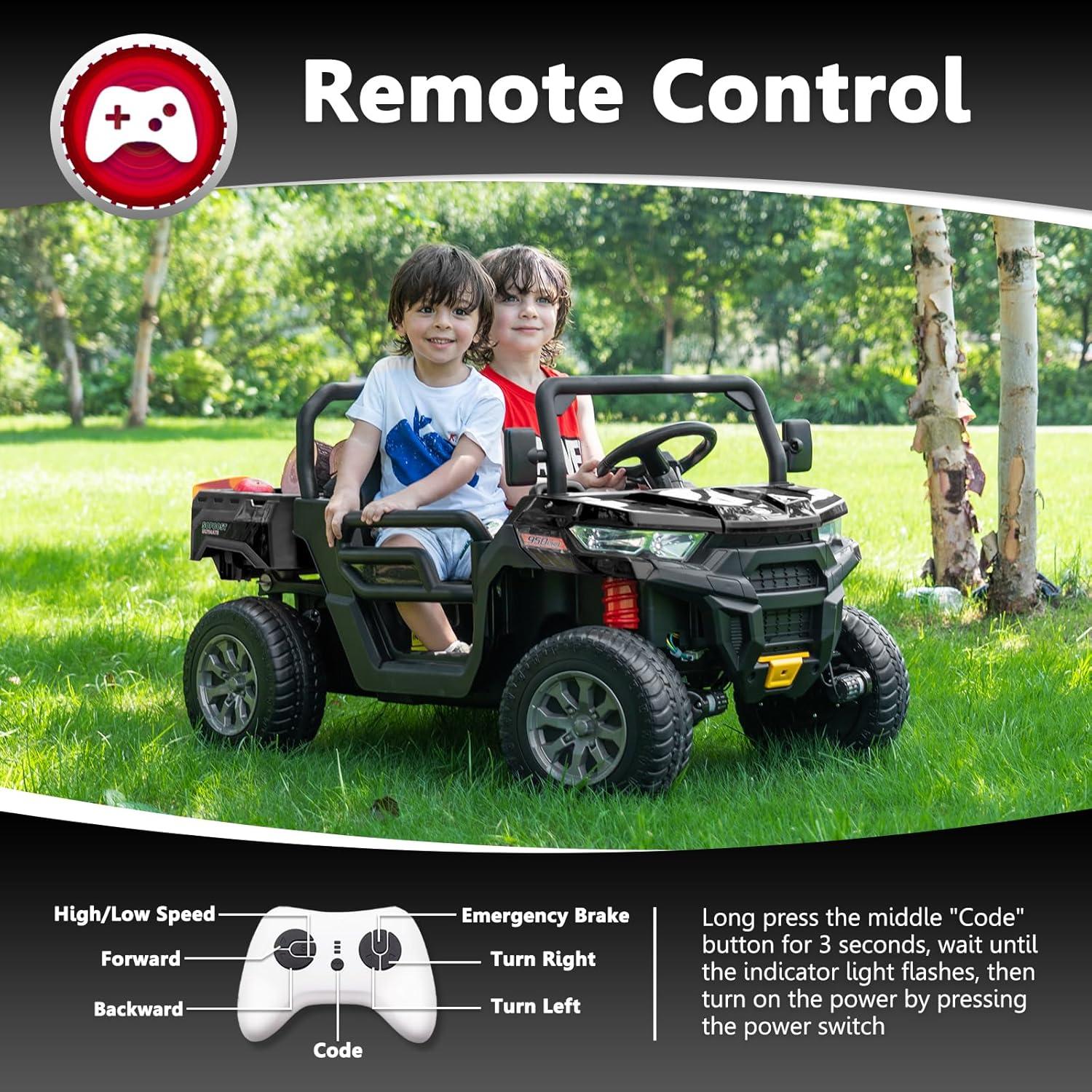 4 Wheels 24V Ride on Dump Truck Toys 2 Seater Kids Ride On UTV Car with Remote Control,Electric Dump Bed