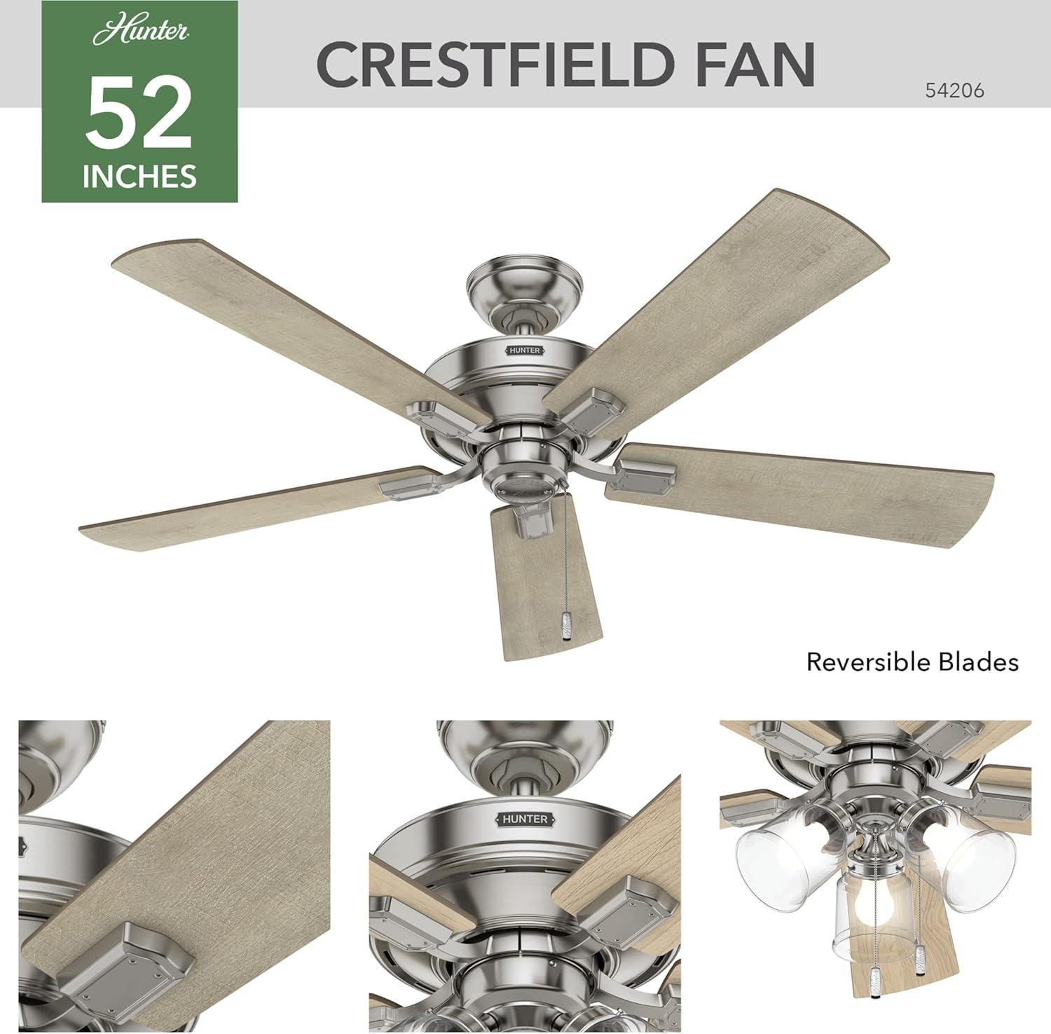 52" Crestfield Ceiling Fan (Includes LED Light Bulb) - Hunter Fan