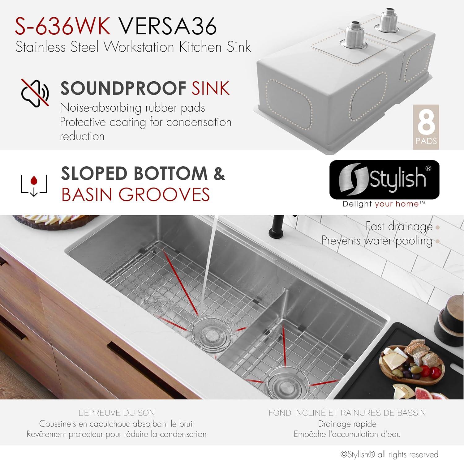 Versa STYLISH 42 inch Stainless Steel Workstation 70/30 Double Bowl Undermount Kitchen Sink with Accessories included