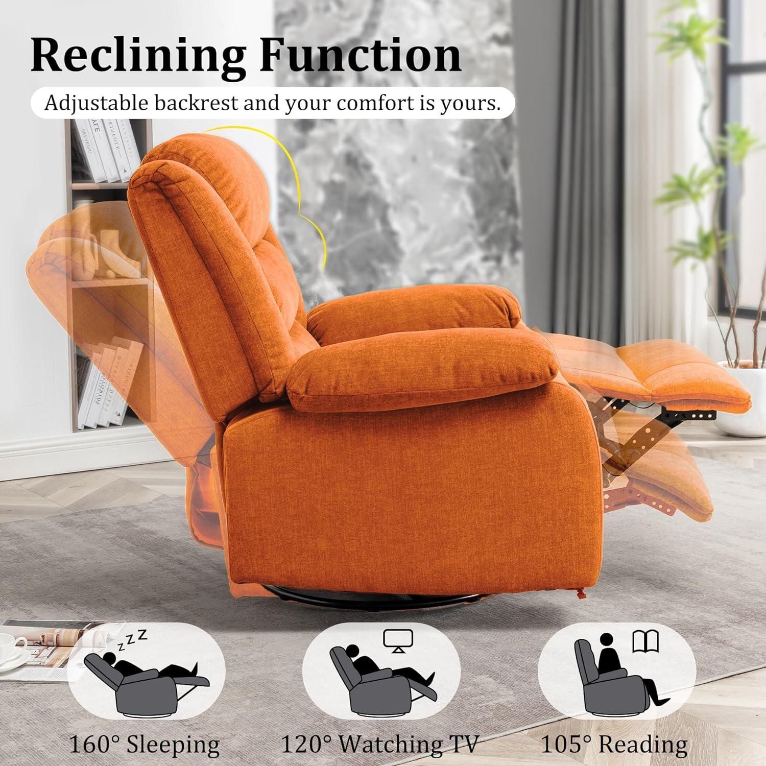 Oversized Orange Faux Leather Recliner with Massage and Heating