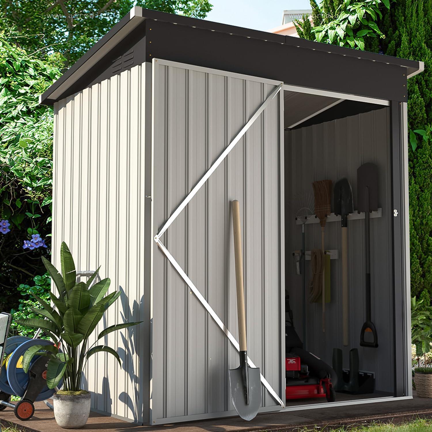 AECOJOY 5' x 3' Outdoor Storage Shed, Small Metal Shed with Lockable Door, Utility and Tool Storage for Garden, Backyard, Patio, Outside use in White