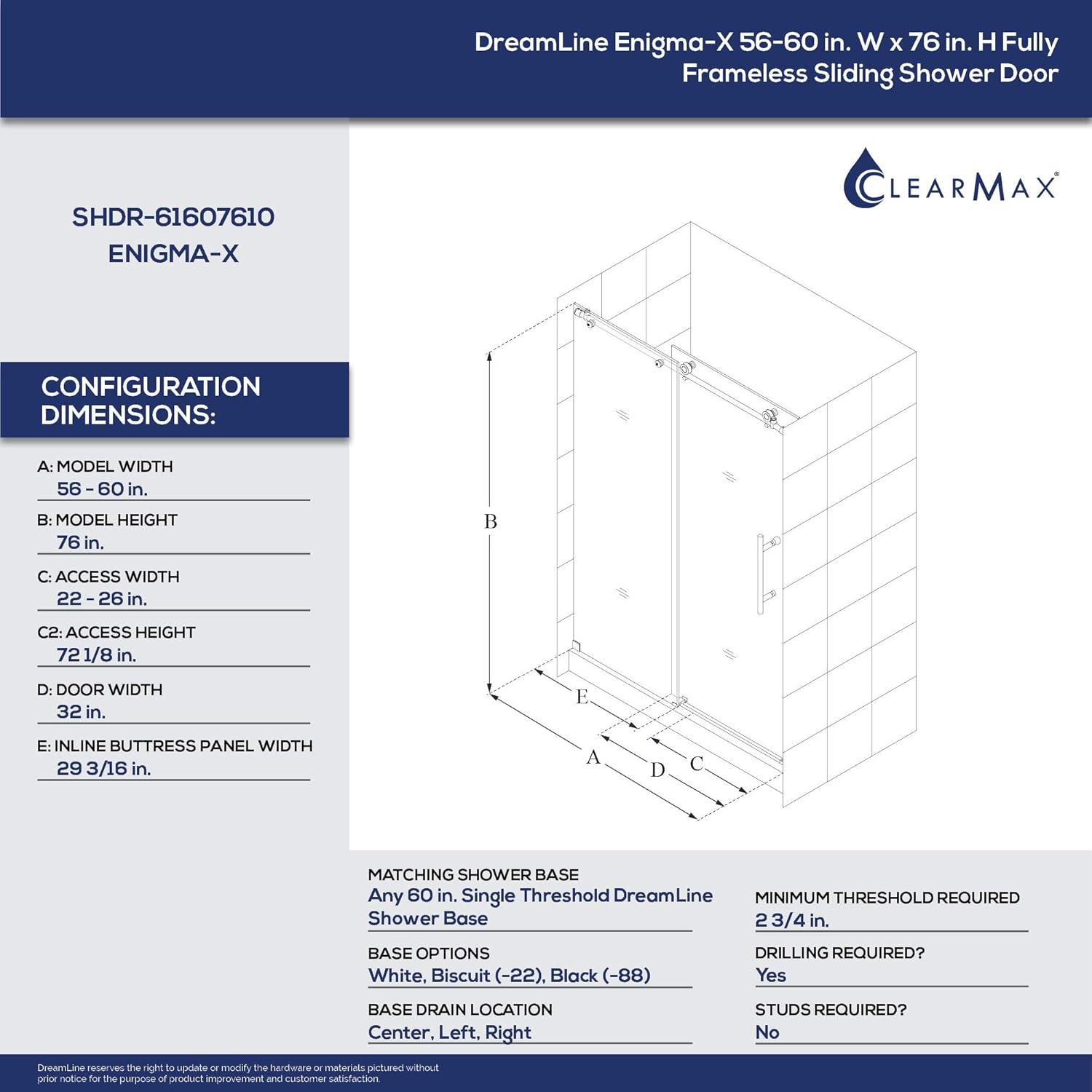 Enigma-X Frameless Sliding Shower Door with Polished Stainless Steel