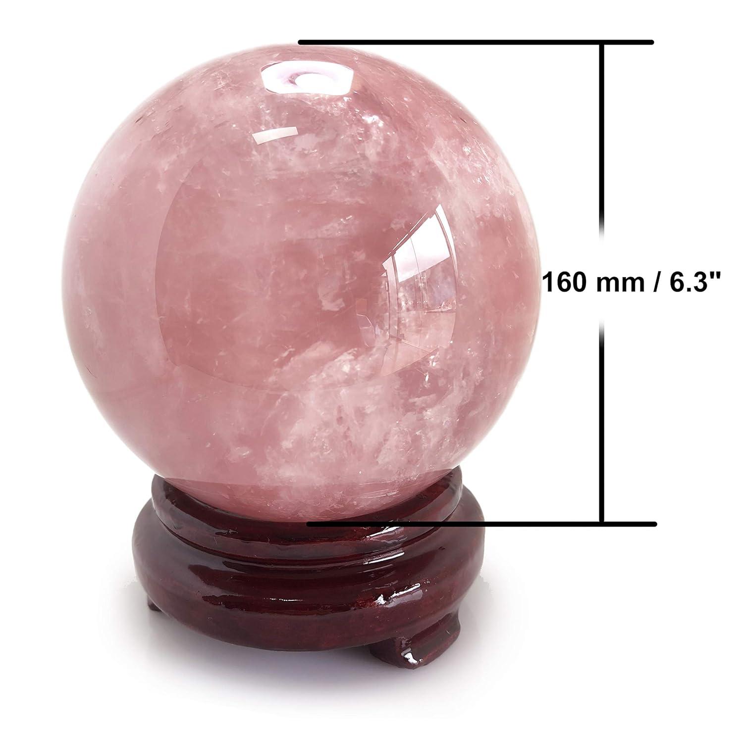 Polar Jade Rose Quartz Crystal Ball – 6.3" Pink Crystal Sphere for Meditation, Feng Shui, Chakra Healing, Divination, and Home Décor