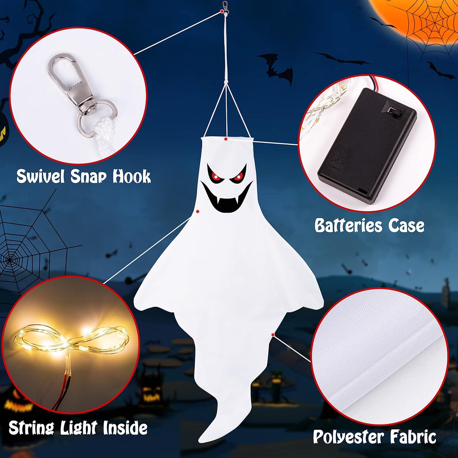 Set of 3 LED Hanging Ghost Windsocks for Halloween