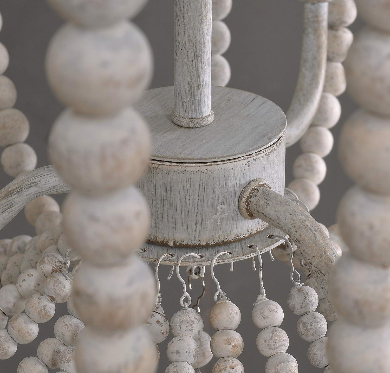 White Weathered Wood Bead 3-Light Chandelier