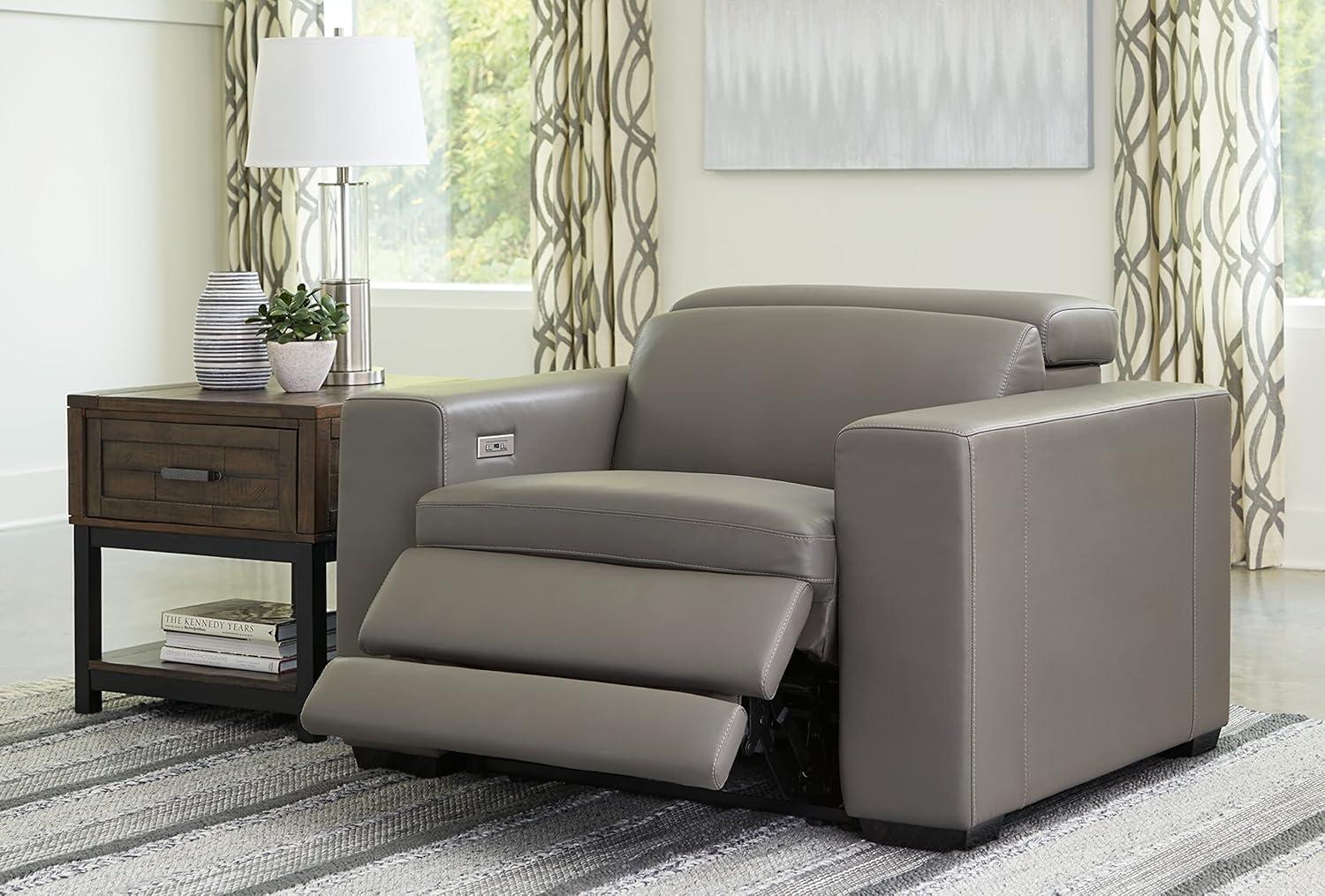 Signature Design by Ashley Texline Leather Power Recliner with Headrest in Gray