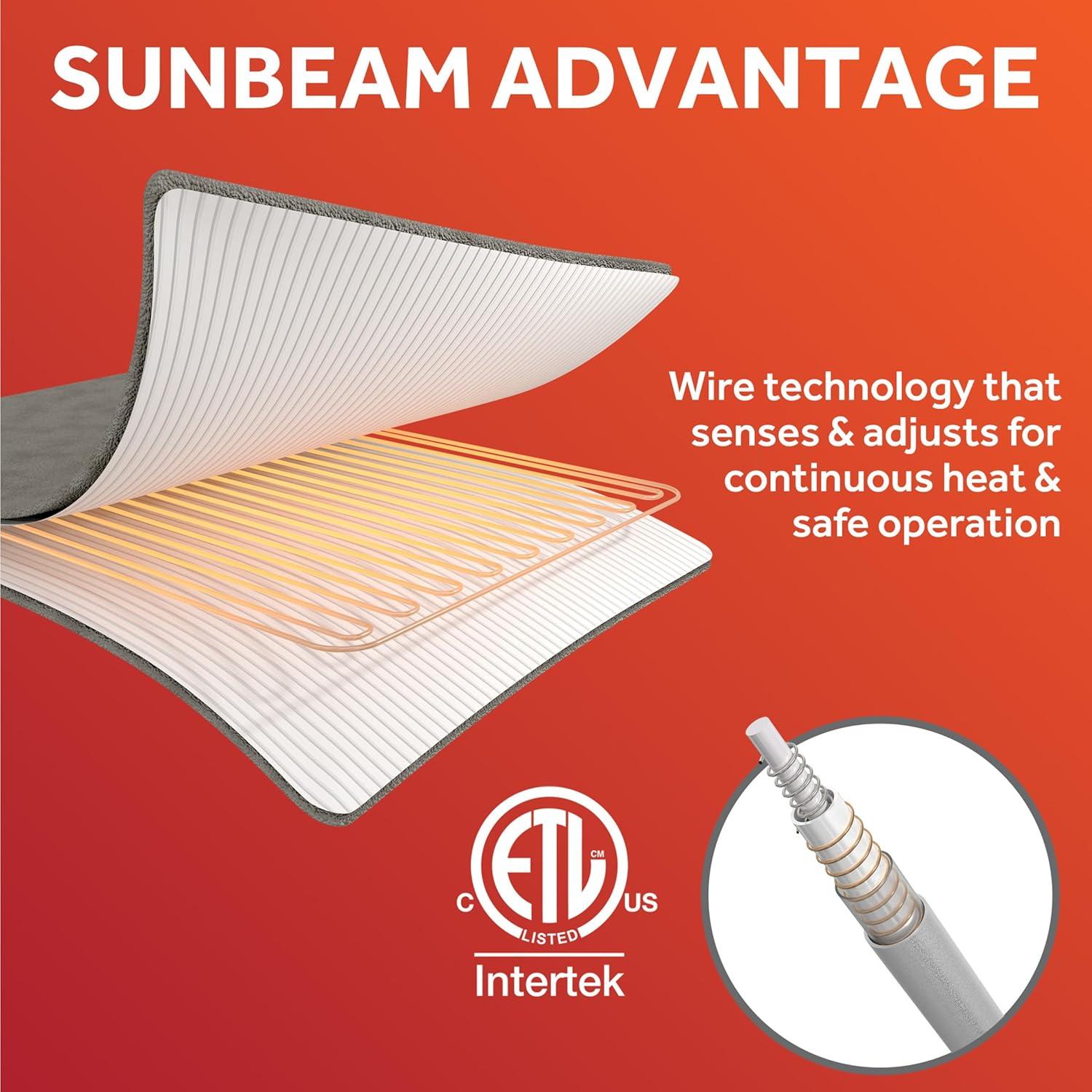 Sunbeam Premium Quilted Electric Heated Mattress Pad Twin 39" x 75" - 12 Heat Settings, 12-Hour Selectable Auto Shut-Off, Fast Heating, Warming Bed, Machine Washable, Extra-Soft Warm Cozy