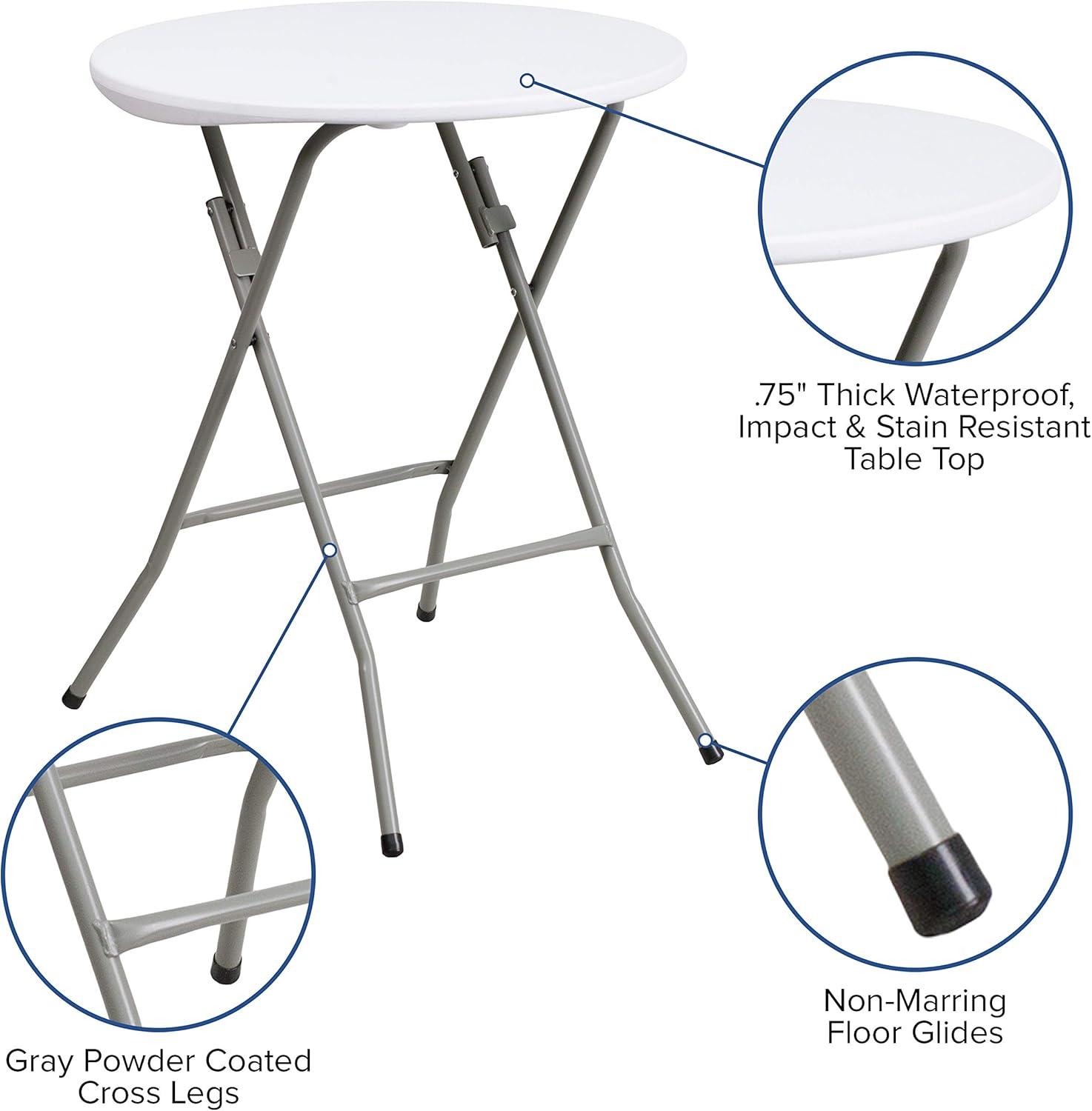 24-Inch Round White Plastic Folding Table with Gray Metal Frame