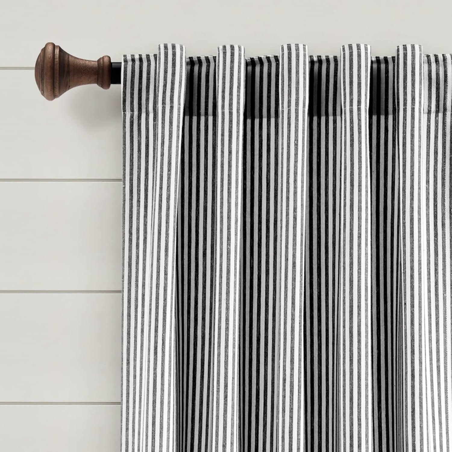 Black Striped Cotton Blend Light-Filtering Curtain Panels, 95" x 40"