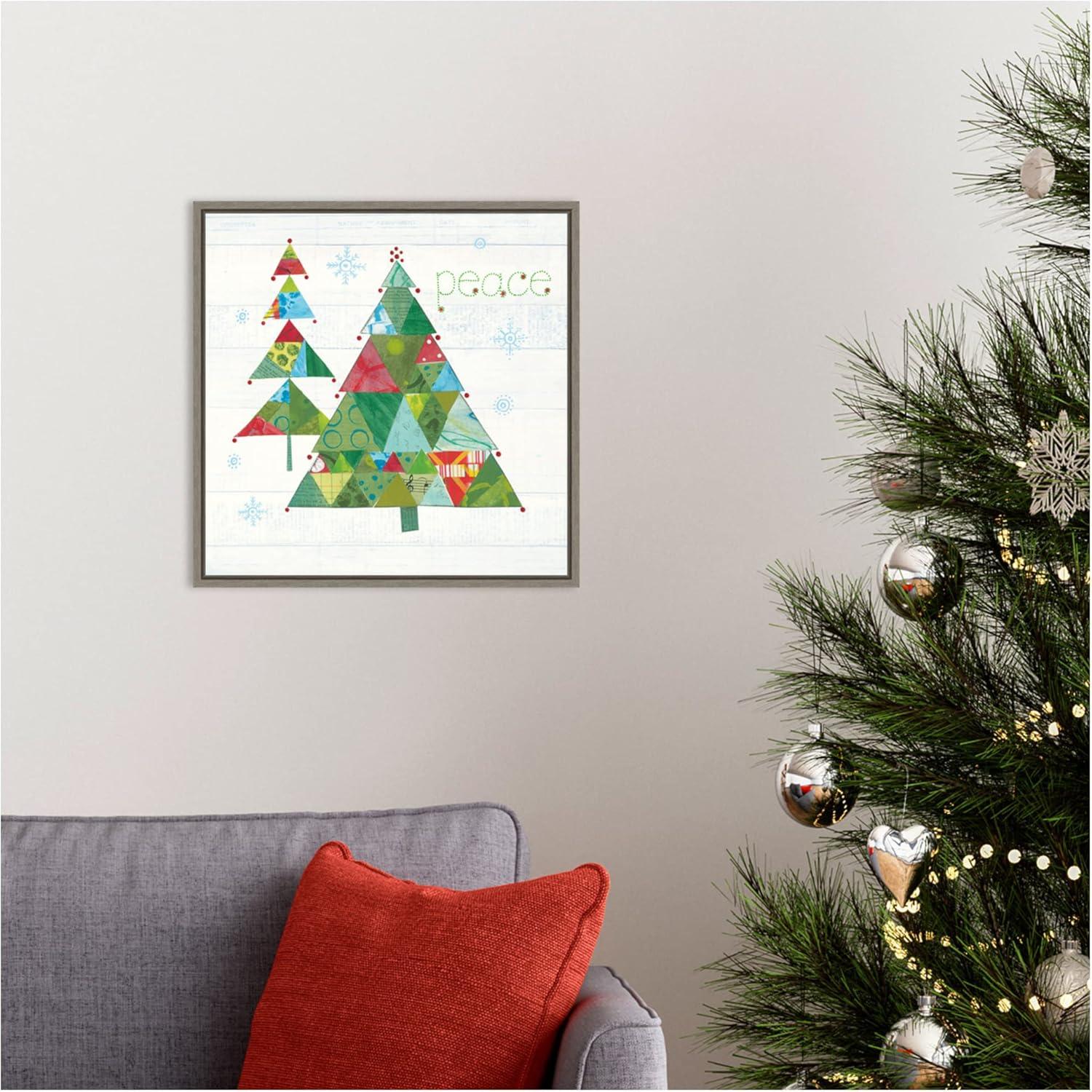 Amanti Art Christmas Patchwork IV (Tree) by Courtney Prahl Canvas Wall Art Print Framed 16 x 16-in.