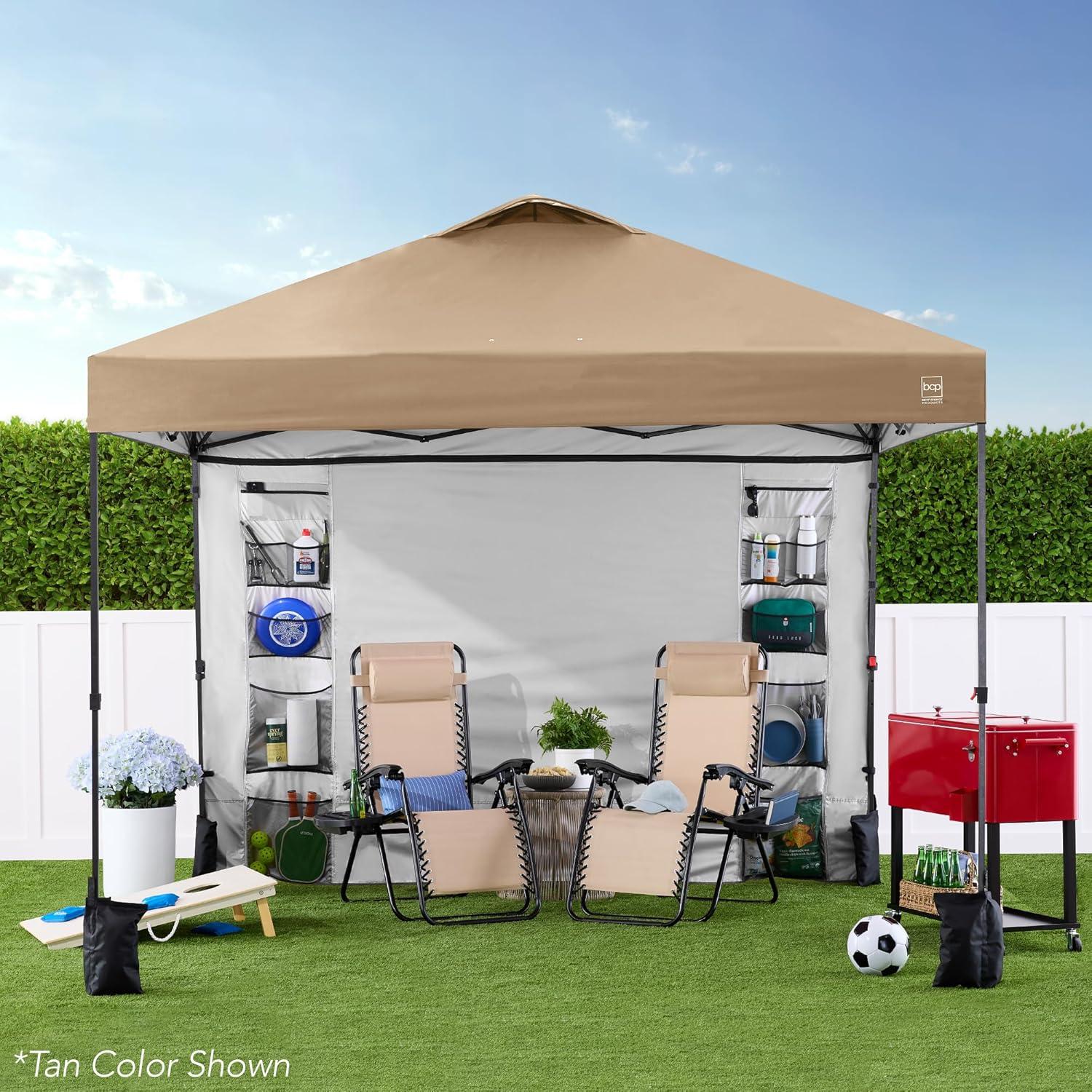 Best Choice Products 10x10ft Easy Setup Pop Up Canopy, Portable Tent w/ Side Wall, 1-Button Push, Case - Silver