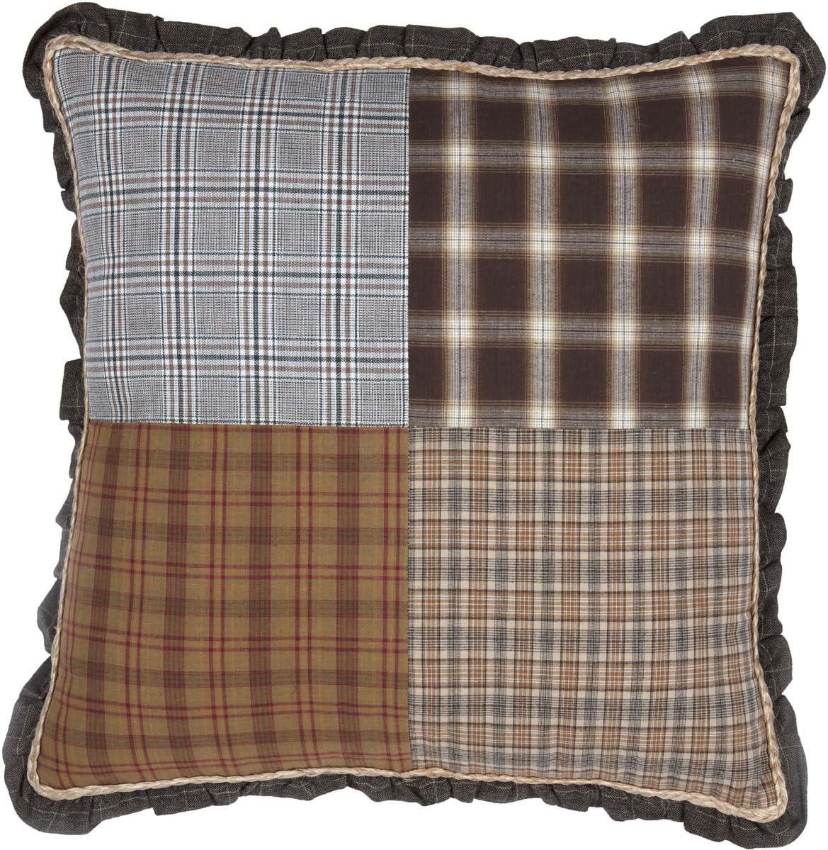 Rory 18" Square Patchwork Plaid Pillow with Ruffle Edge