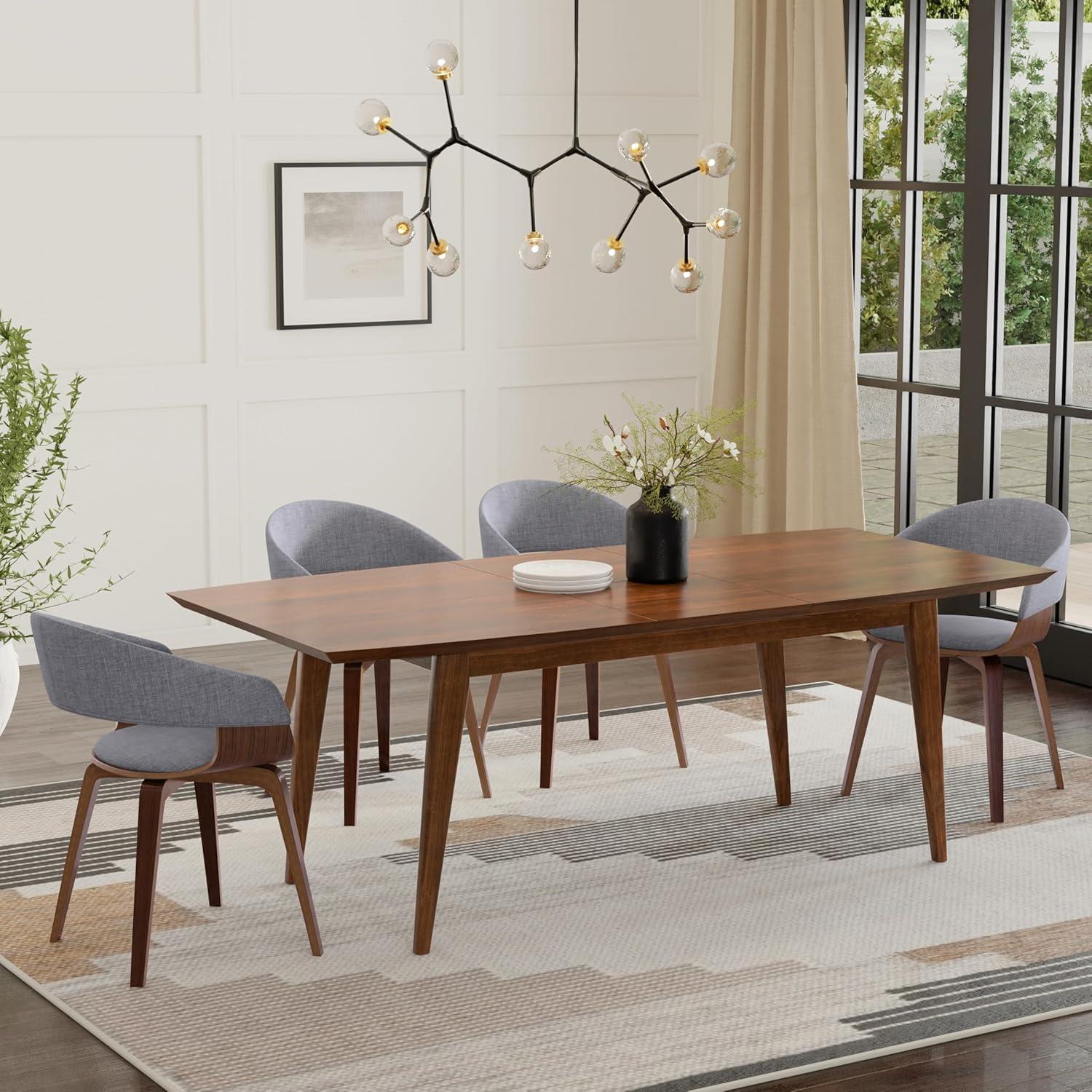 Draper 66-84"W Walnut Extendable Dining Table, Mid-Century Modern Style