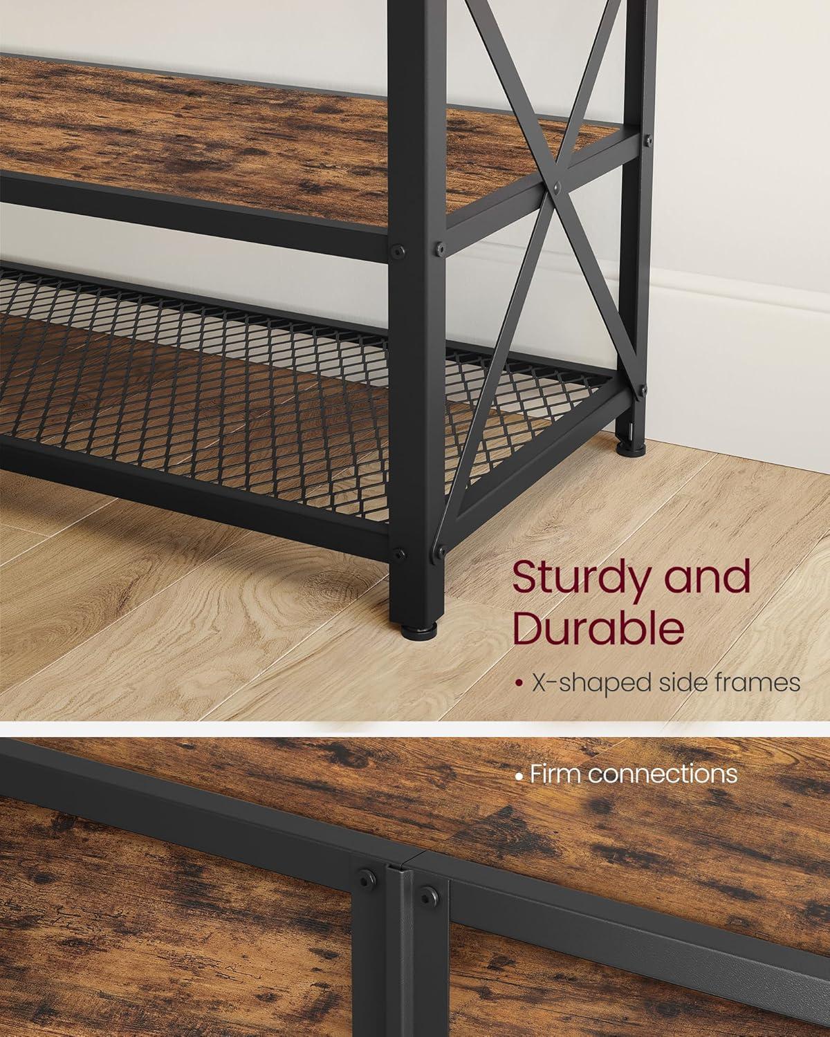 Rustic Brown and Black Steel Frame TV Stand with Shelves